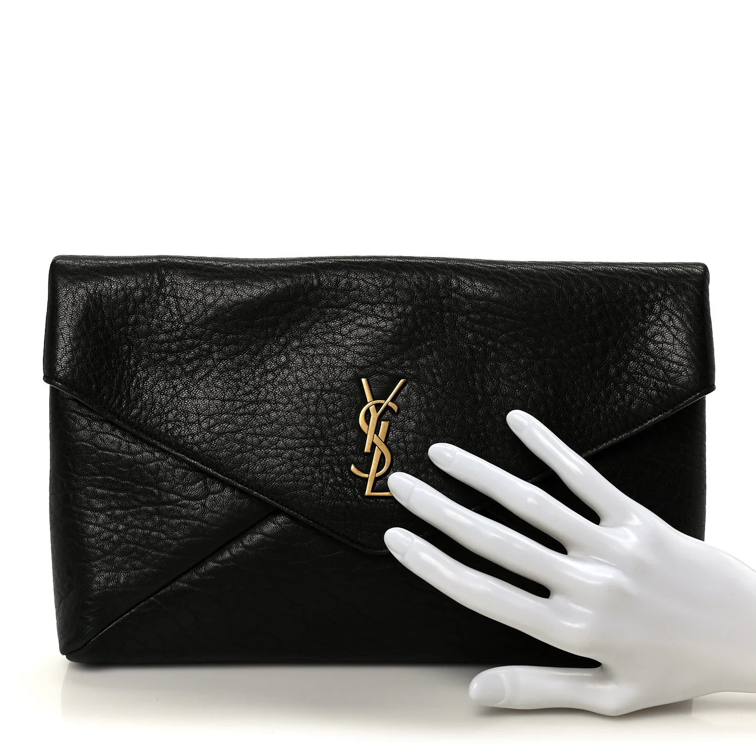 Grained Lambskin Cassandre Envelope Pouch Black - Image 2