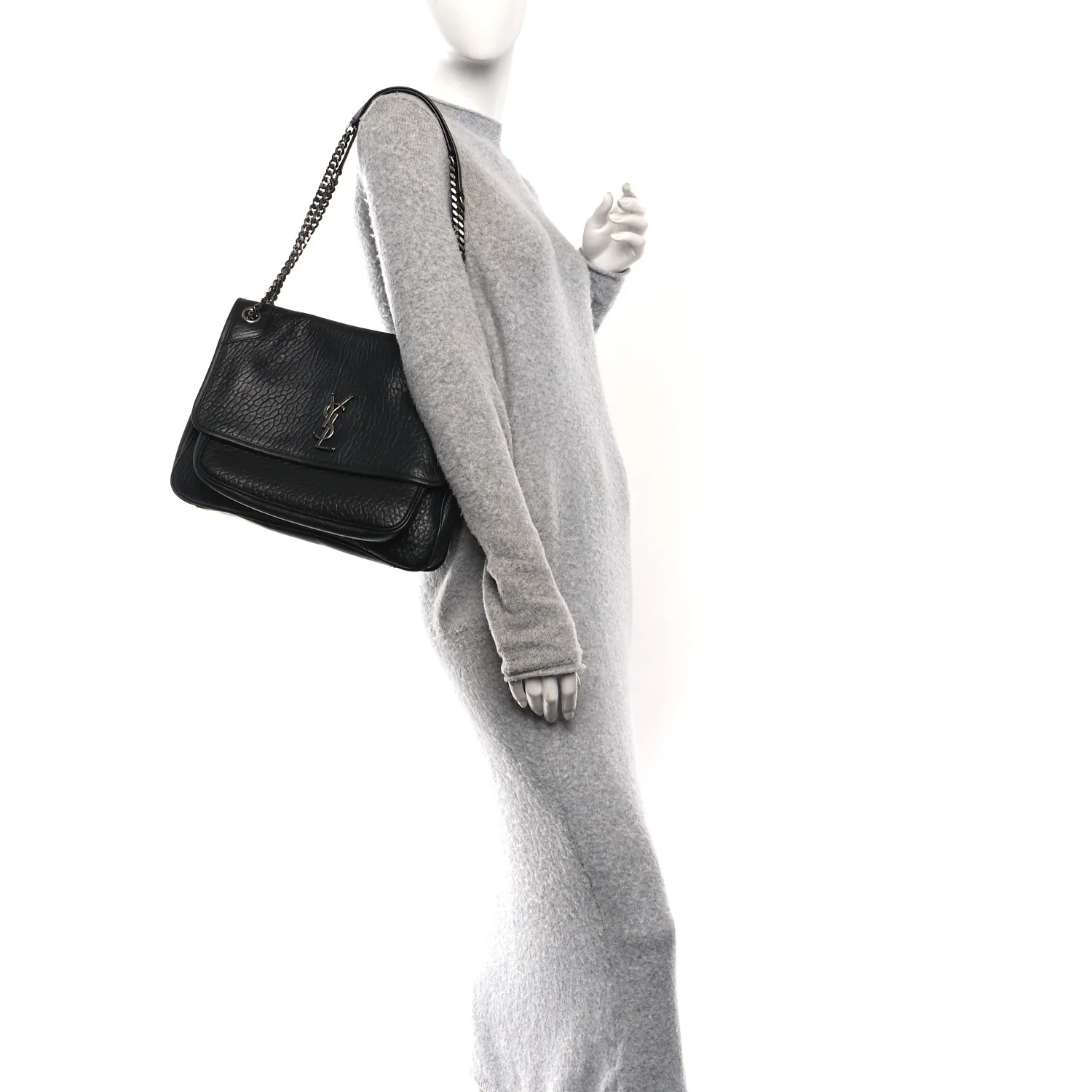 Grained Lambskin Monogram Large Niki Chain Satchel Black - Image 2
