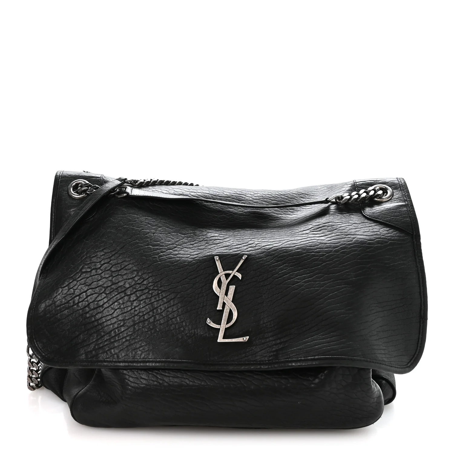 Grained Lambskin Monogram Oversized Niki Chain Satchel Black