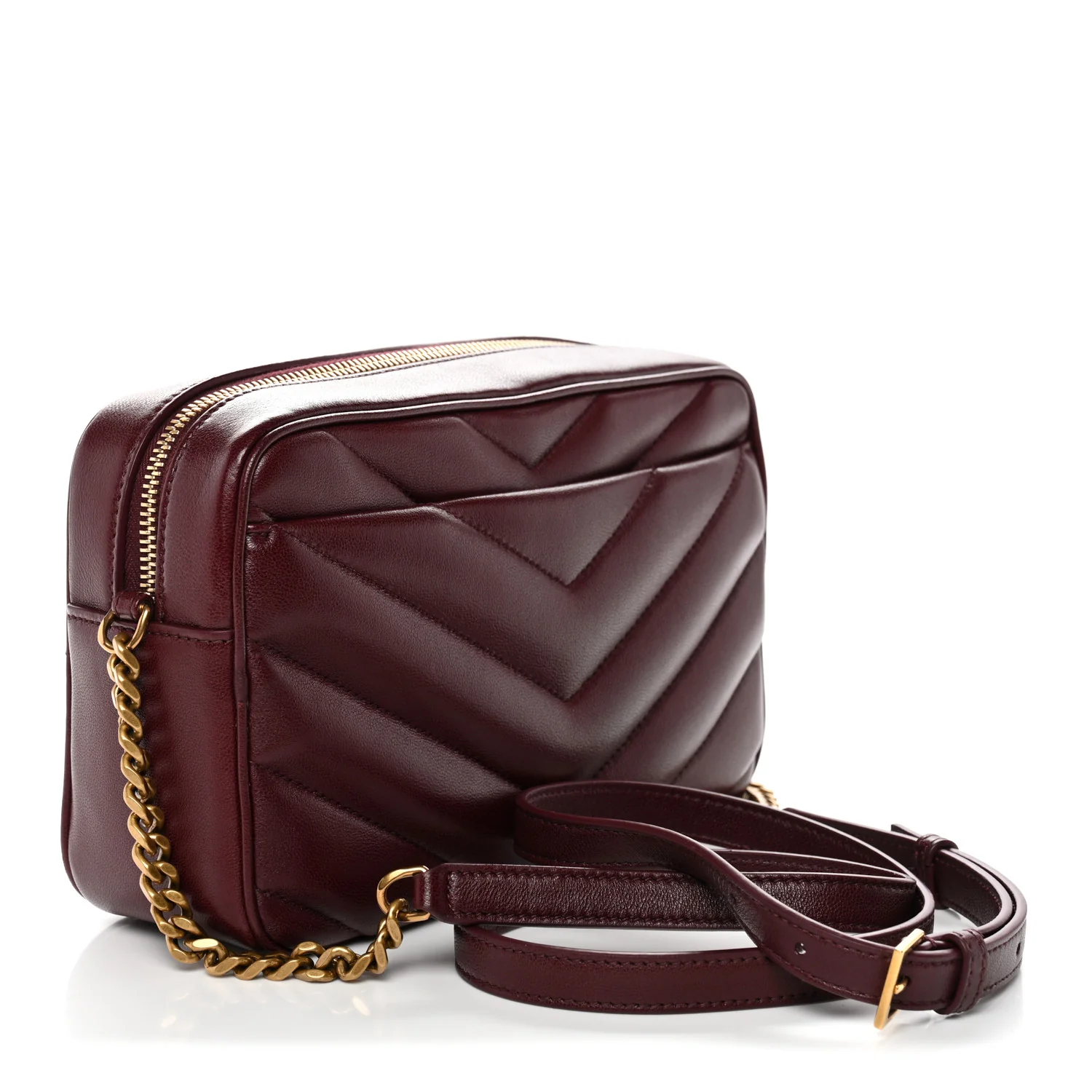 Lambskin Chevron Quilted Medium Loulou Camera Bag Rouge Cabernet - Image 3