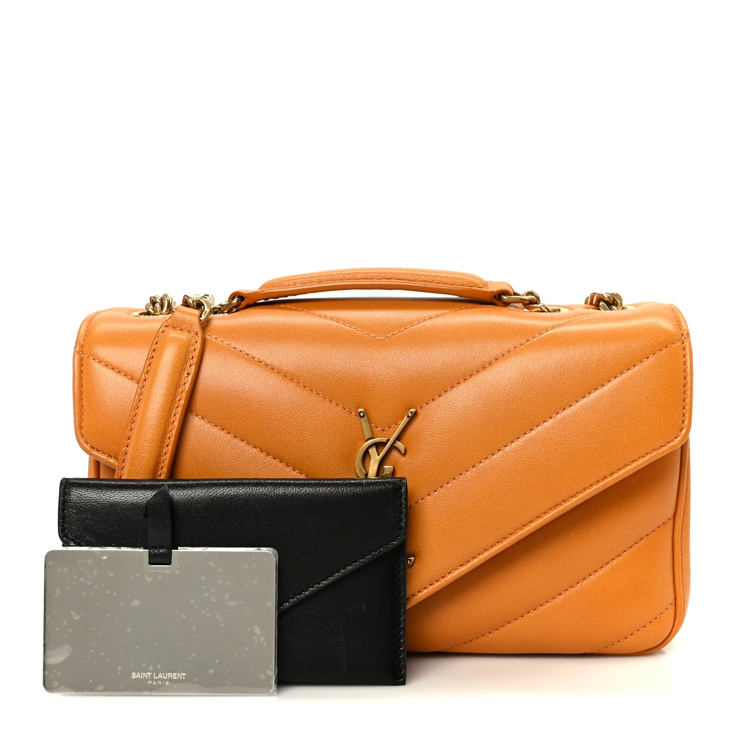 Lambskin Chevron Quilted Small Loulou Bag Sunflower - Image 3