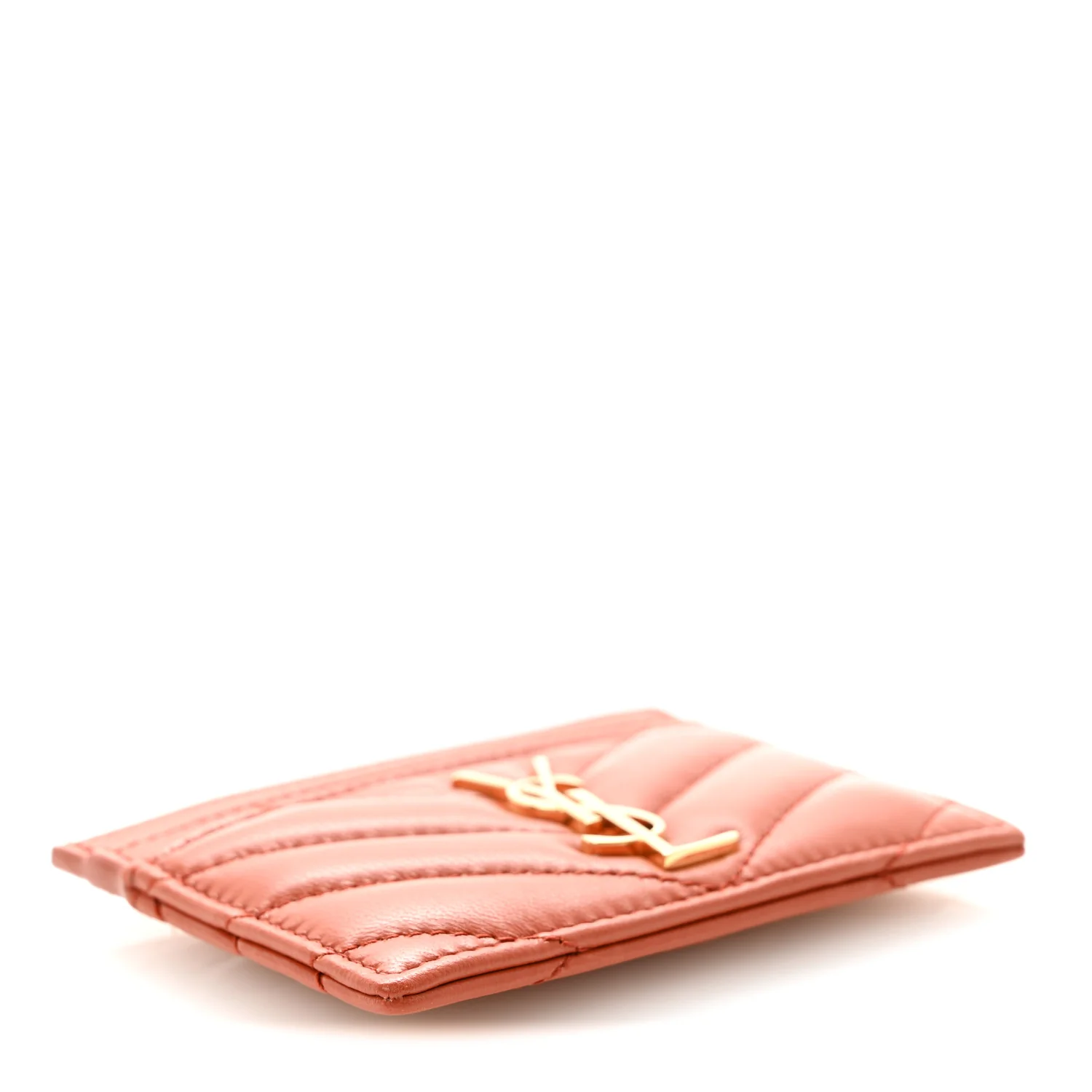 Lambskin Matelasse Chevron Monogram Credit Card Case Dark Mandarin - Image 4