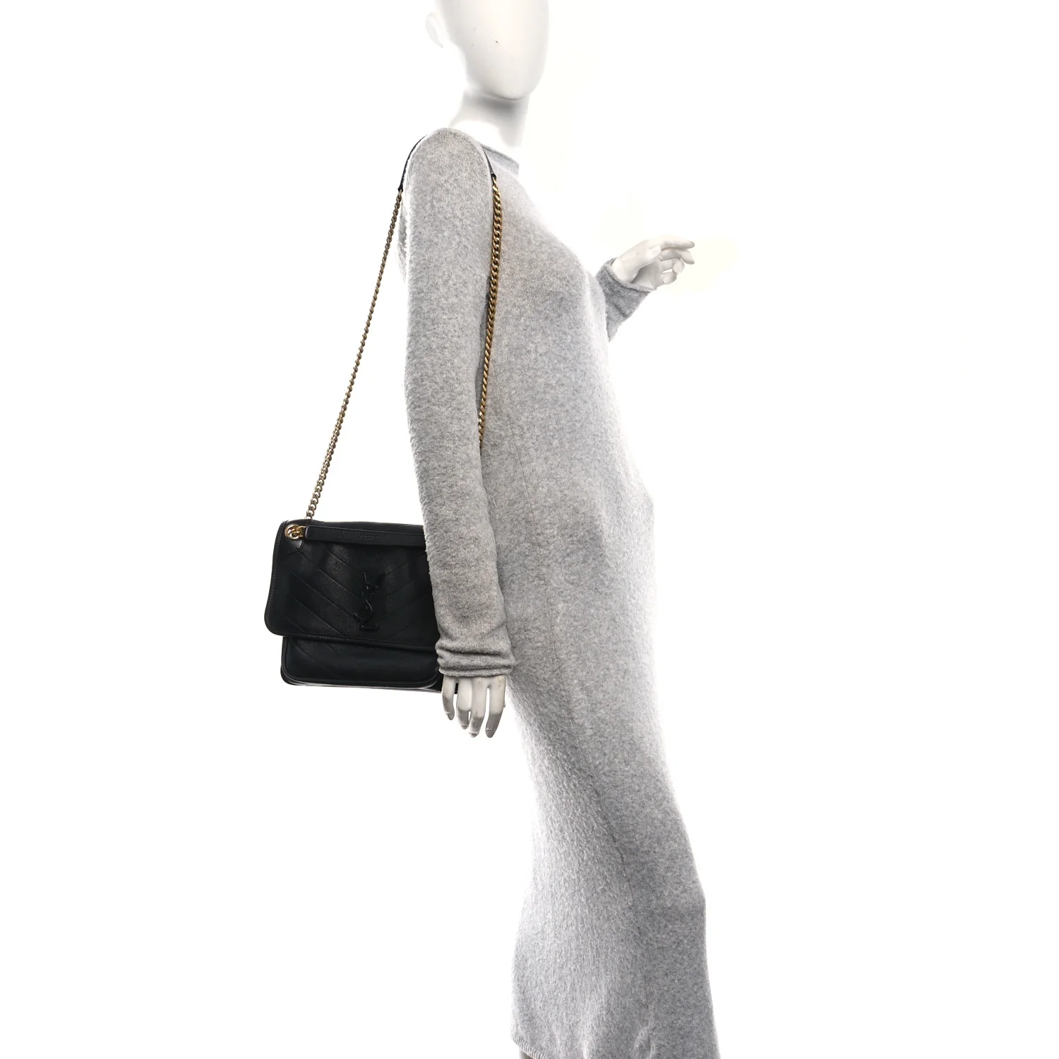 Lambskin Matelasse Monogram Medium Niki Chain Satchel Black - Image 2