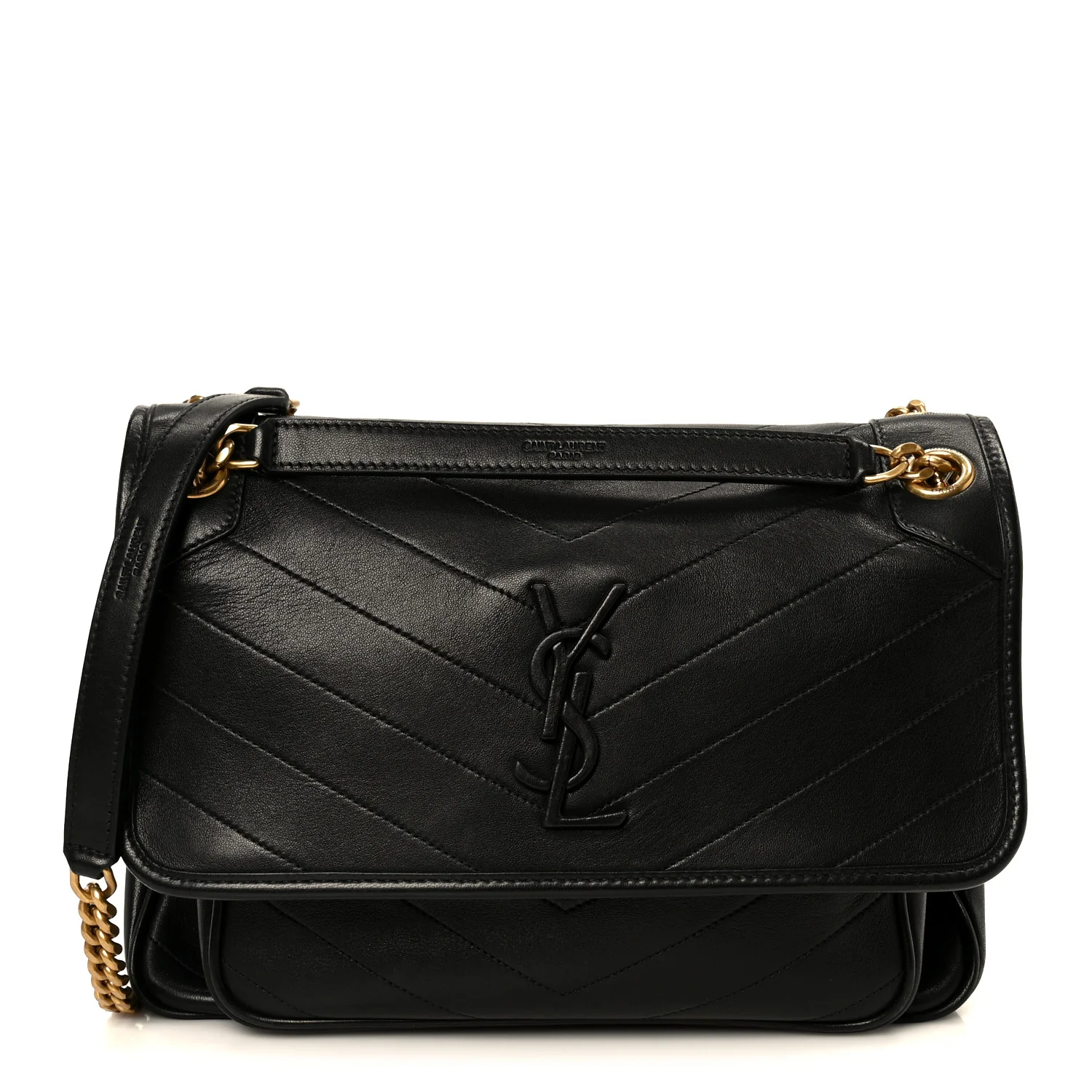Lambskin Matelasse Monogram Medium Niki Chain Satchel Black