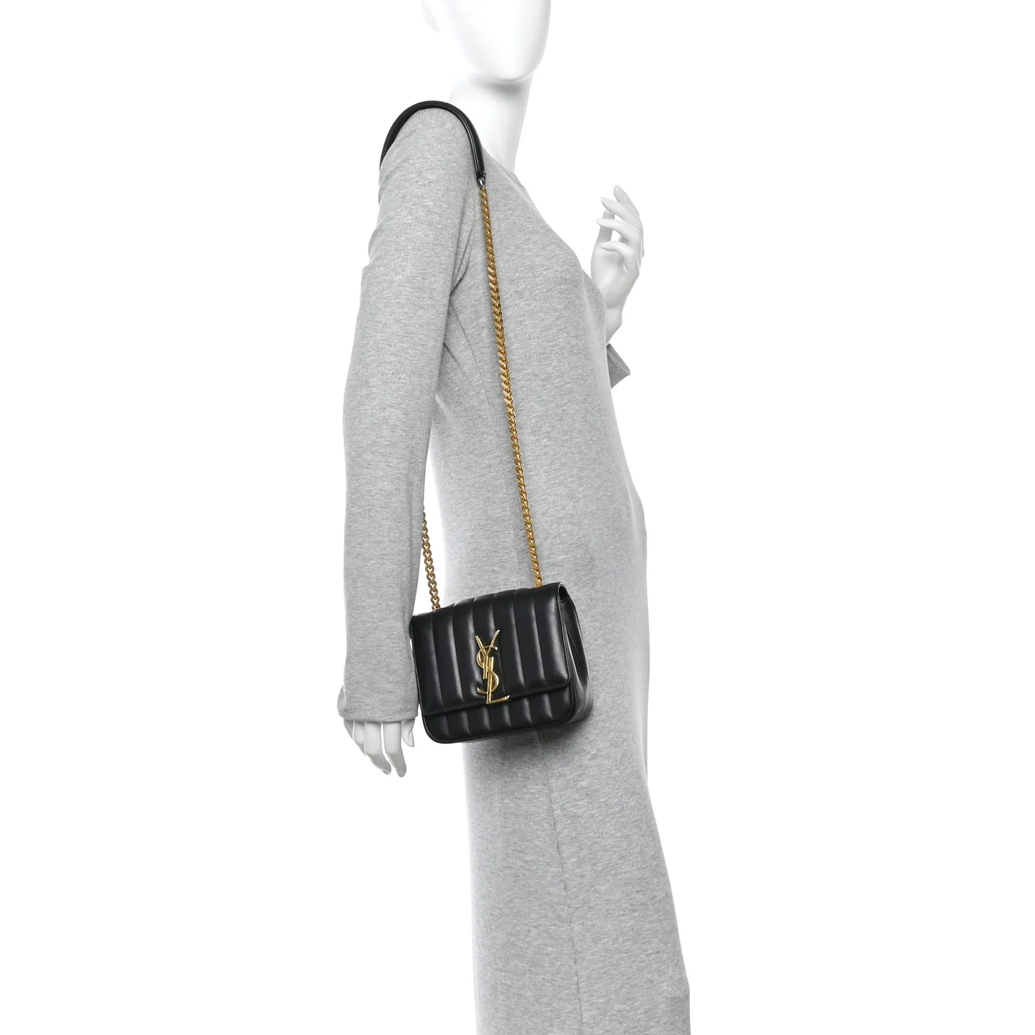 Lambskin Matelasse Monogram Small Vicky Chain Bag Black - Image 2
