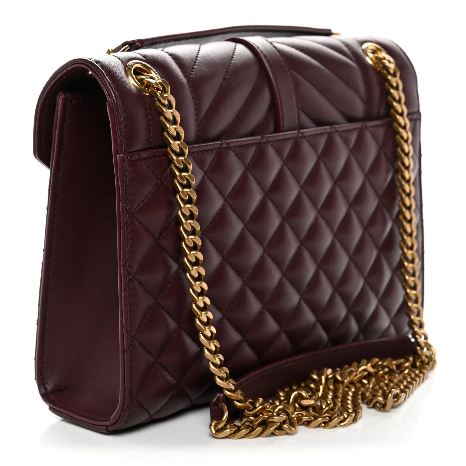 Lambskin Mixed Matelasse Triquilt Medium Monogram Satchel Burgundy - Image 3