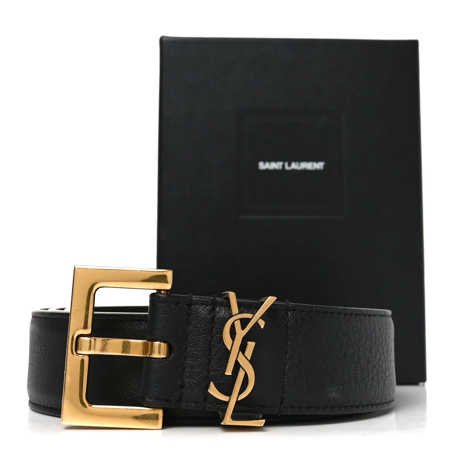Lambskin Monogram Cassandre Square Buckle Belt 85 34 Black - Image 6