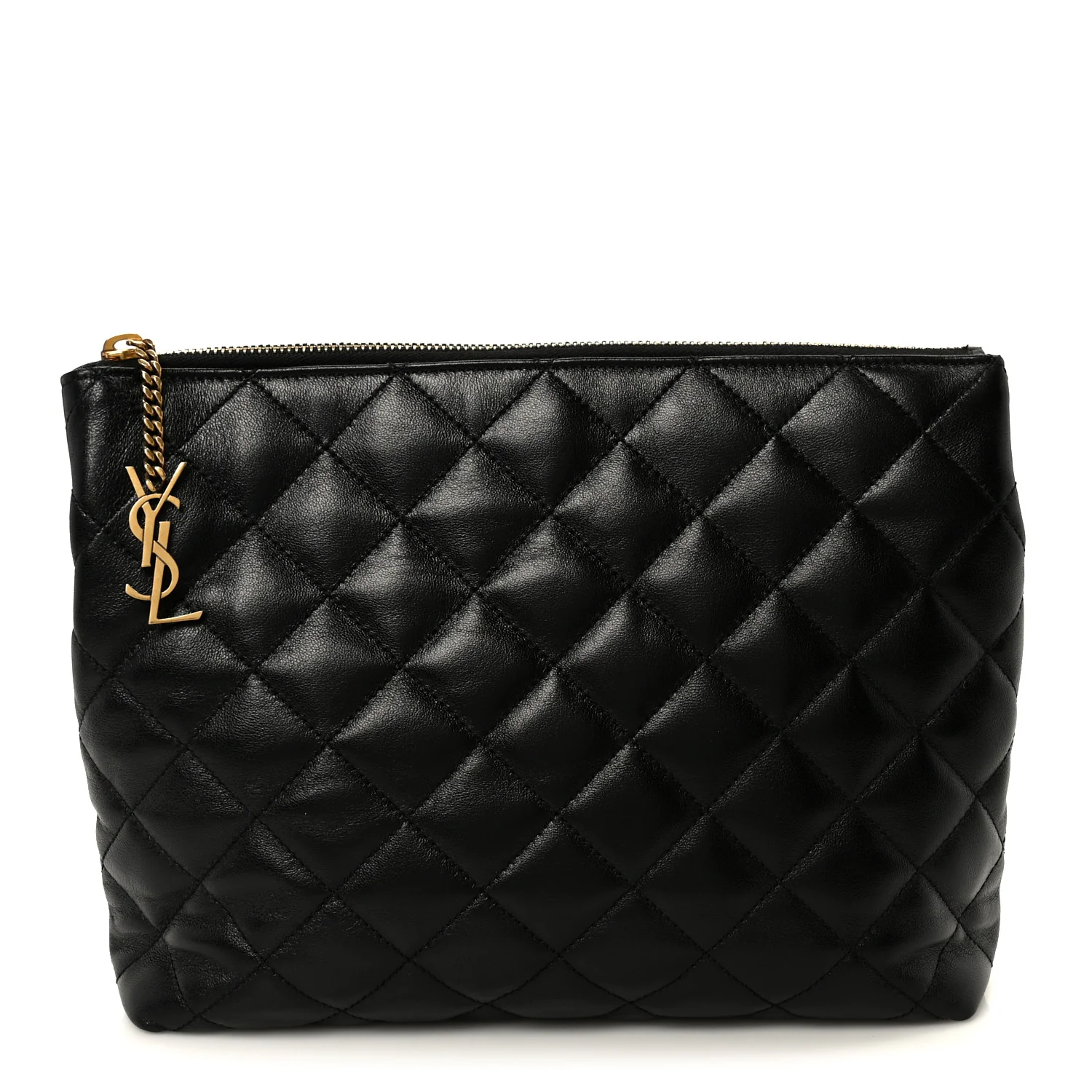Lambskin Quilted Cassandre Cosmetic Pouch Black