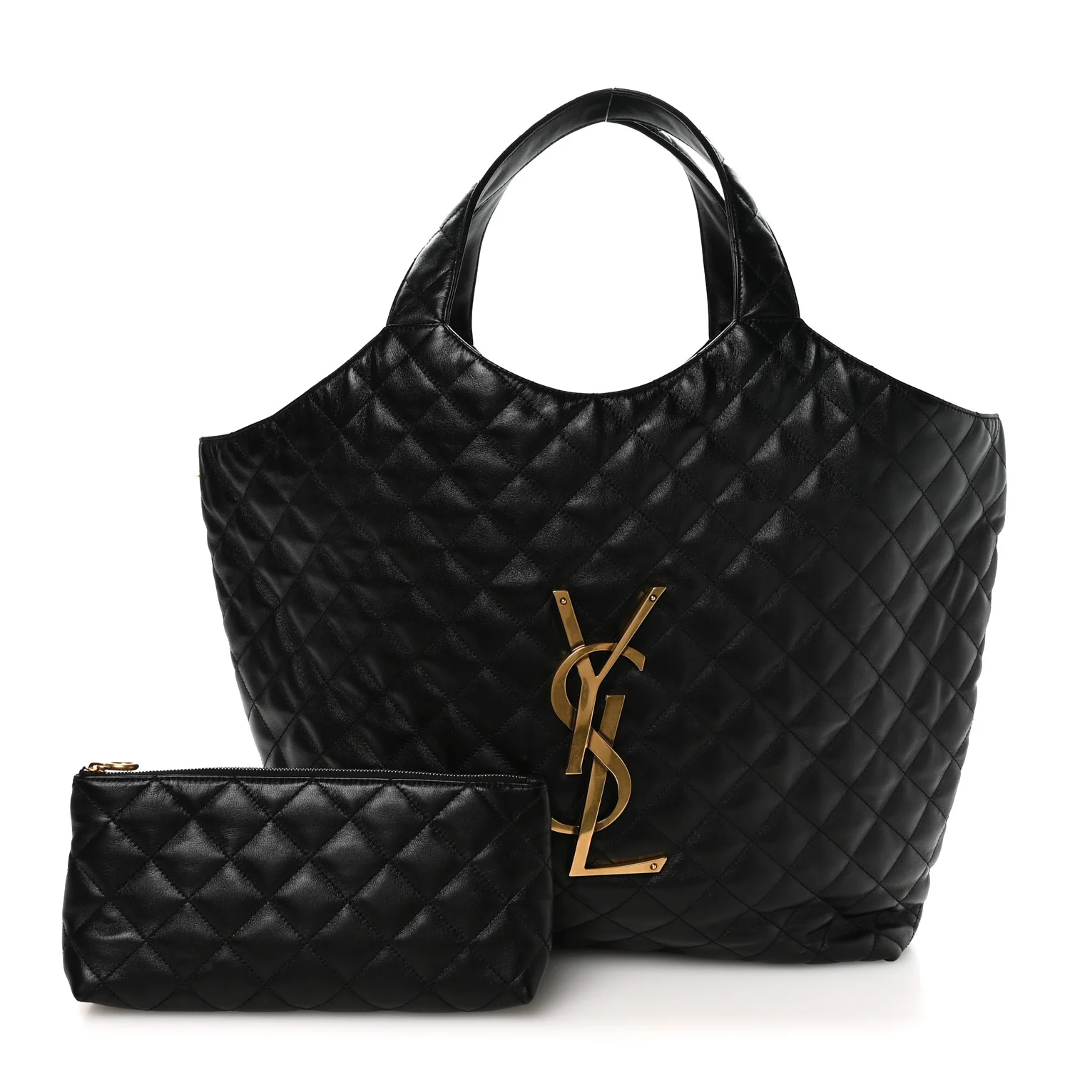 Lambskin Quilted Maxi Icare Shopping Tote Black - Image 2