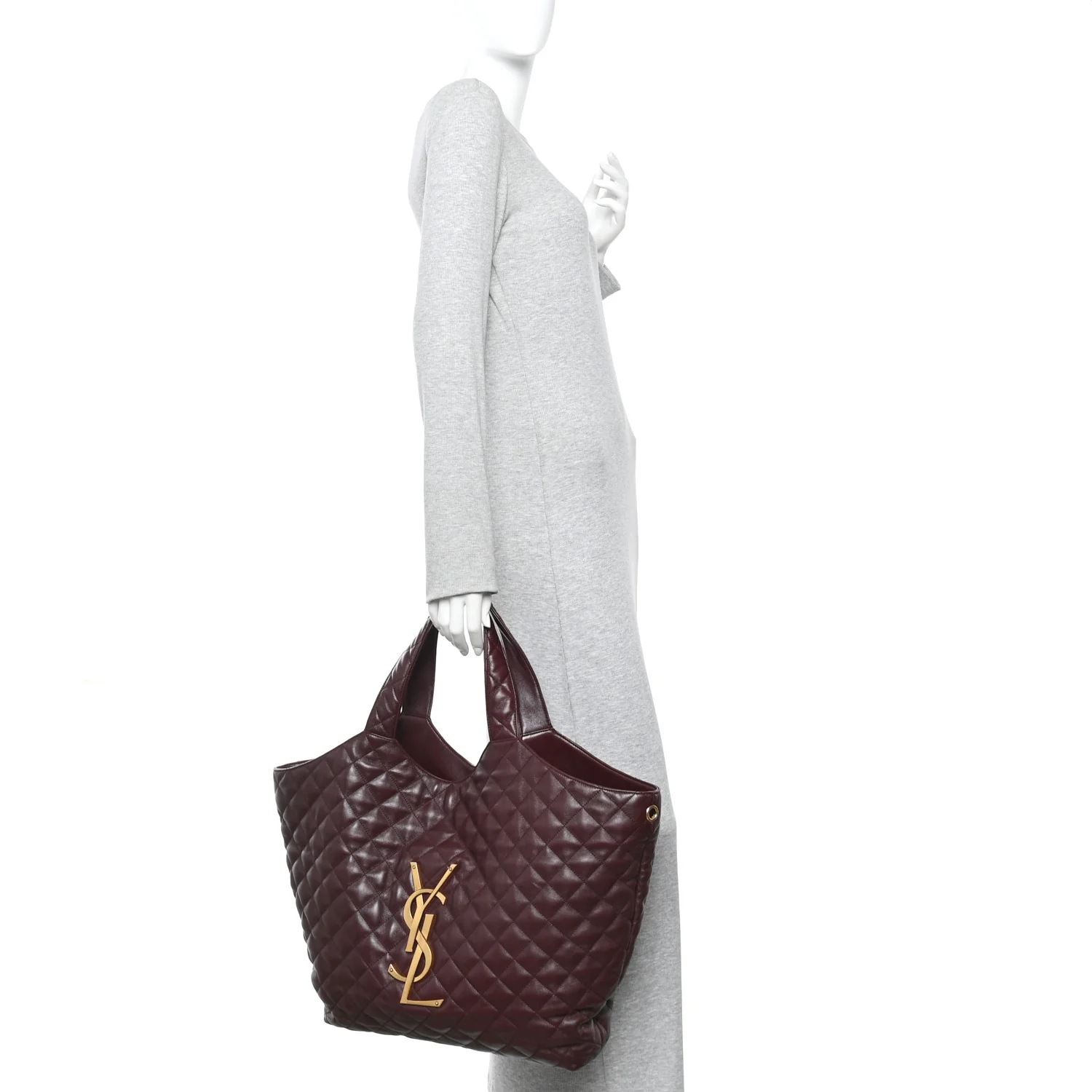 Lambskin Quilted Maxi Icare Shopping Tote Rouge Cabernet - Image 2