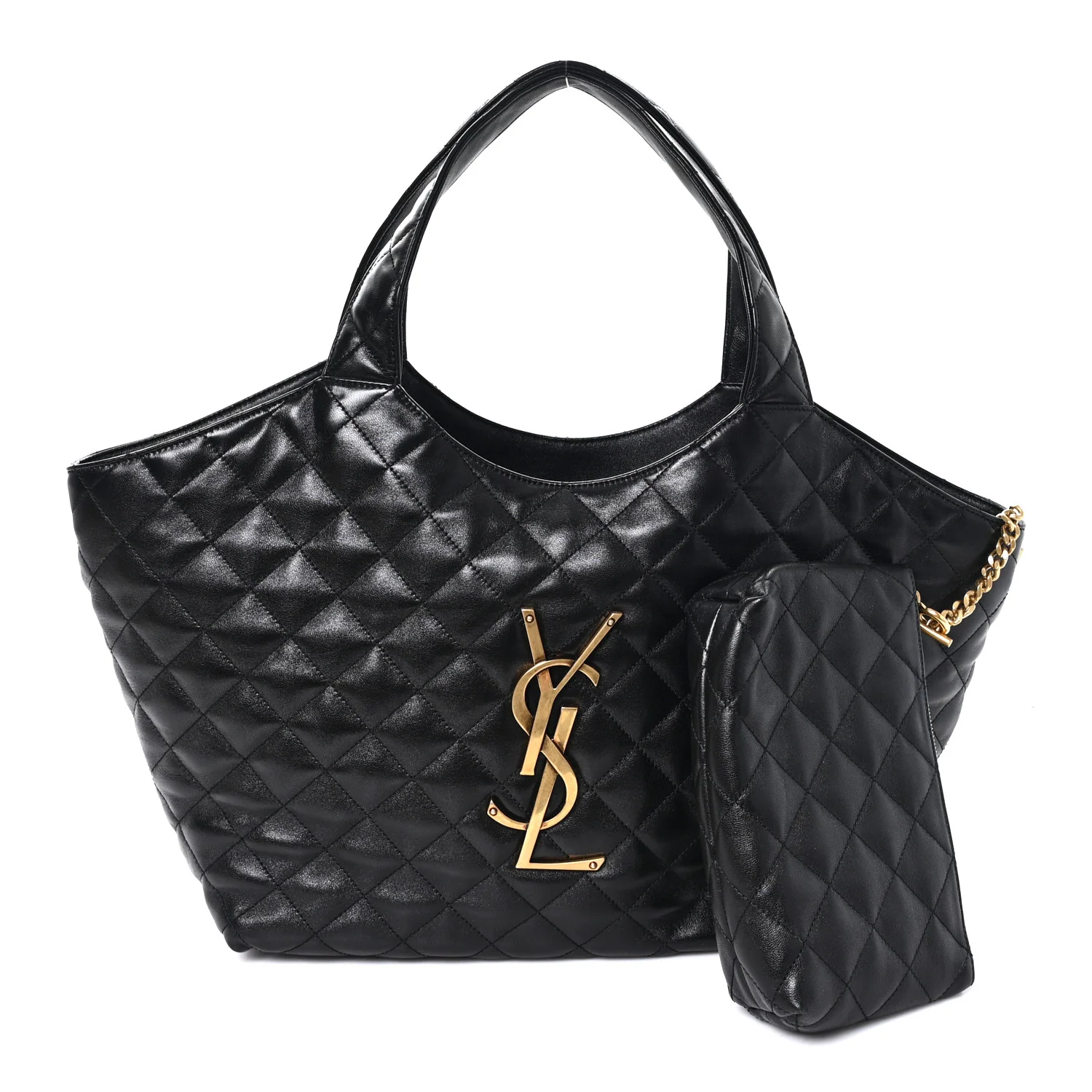 Lambskin Quilted Medium Icare Shopping Tote Black - Image 3