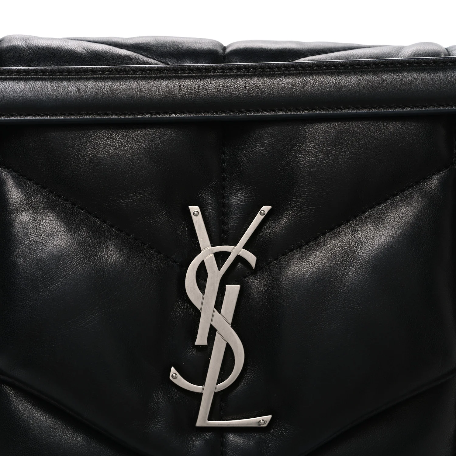 Lambskin Quilted Medium Loulou Puffer Monogram Chain Satchel Black - Image 8