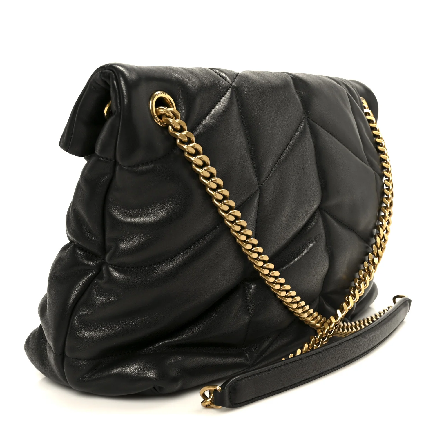 Lambskin Quilted Medium Loulou Puffer Monogram Chain Satchel Black - Image 3