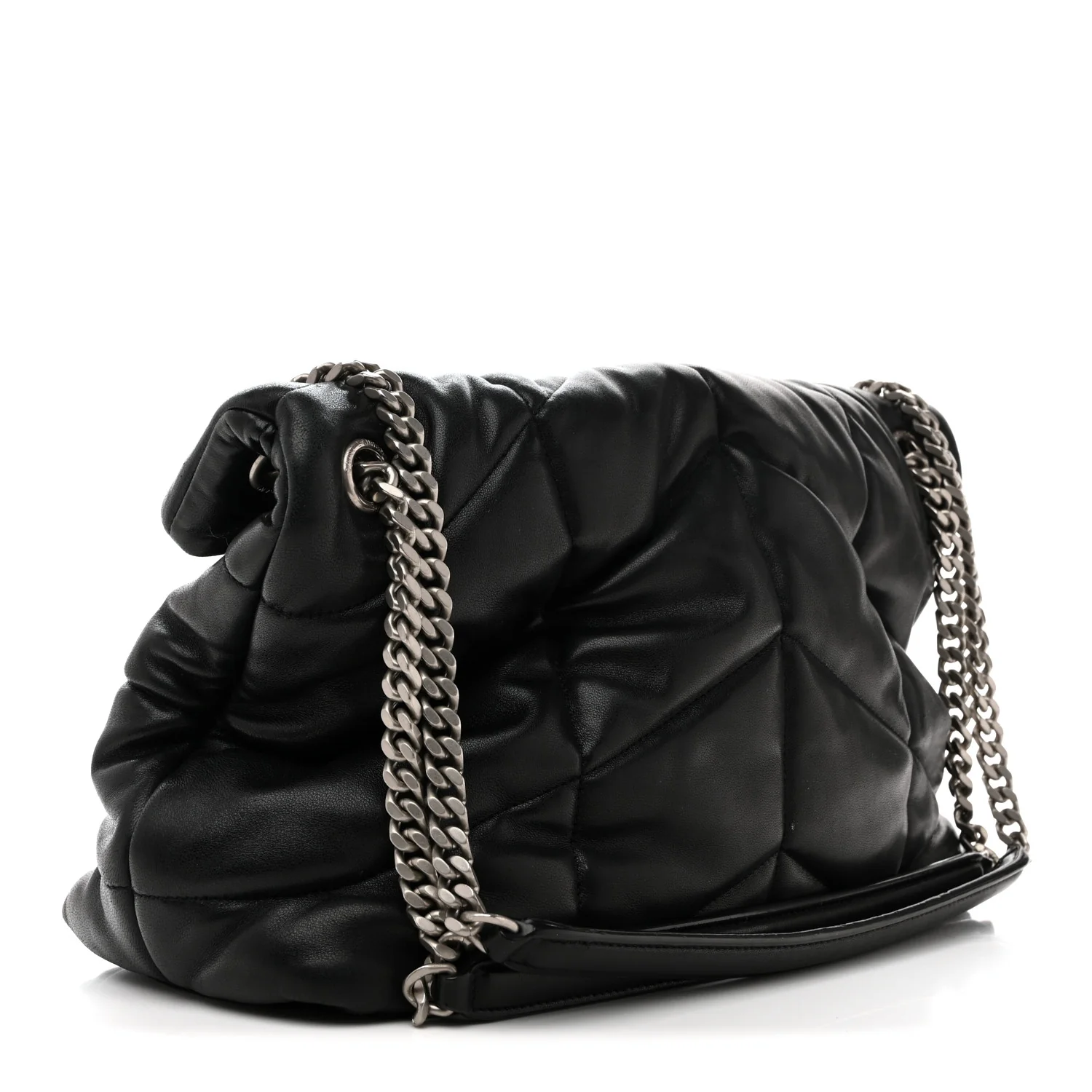 Lambskin Quilted Medium Loulou Puffer Monogram Chain Satchel Black - Image 3