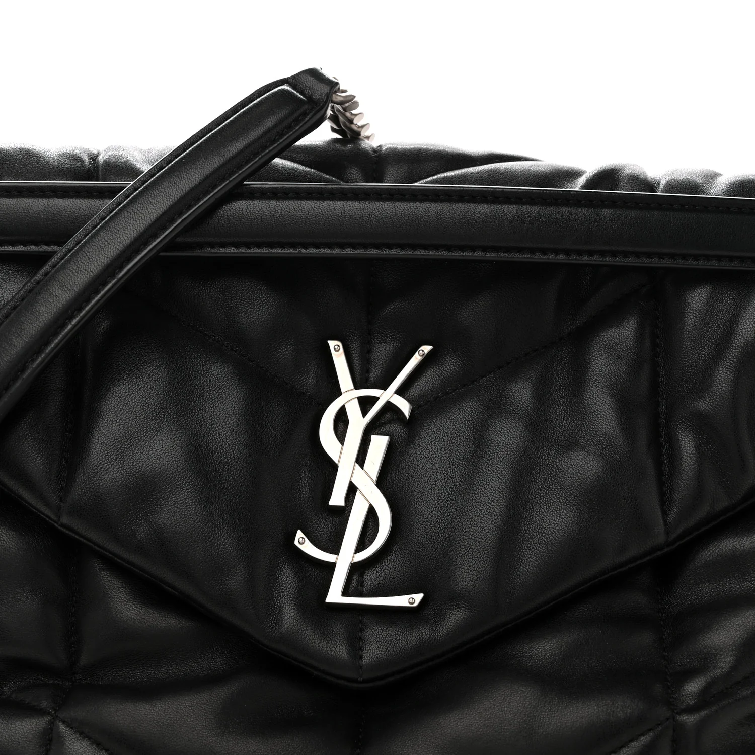 Lambskin Quilted Medium Loulou Puffer Monogram Chain Satchel Black - Image 8