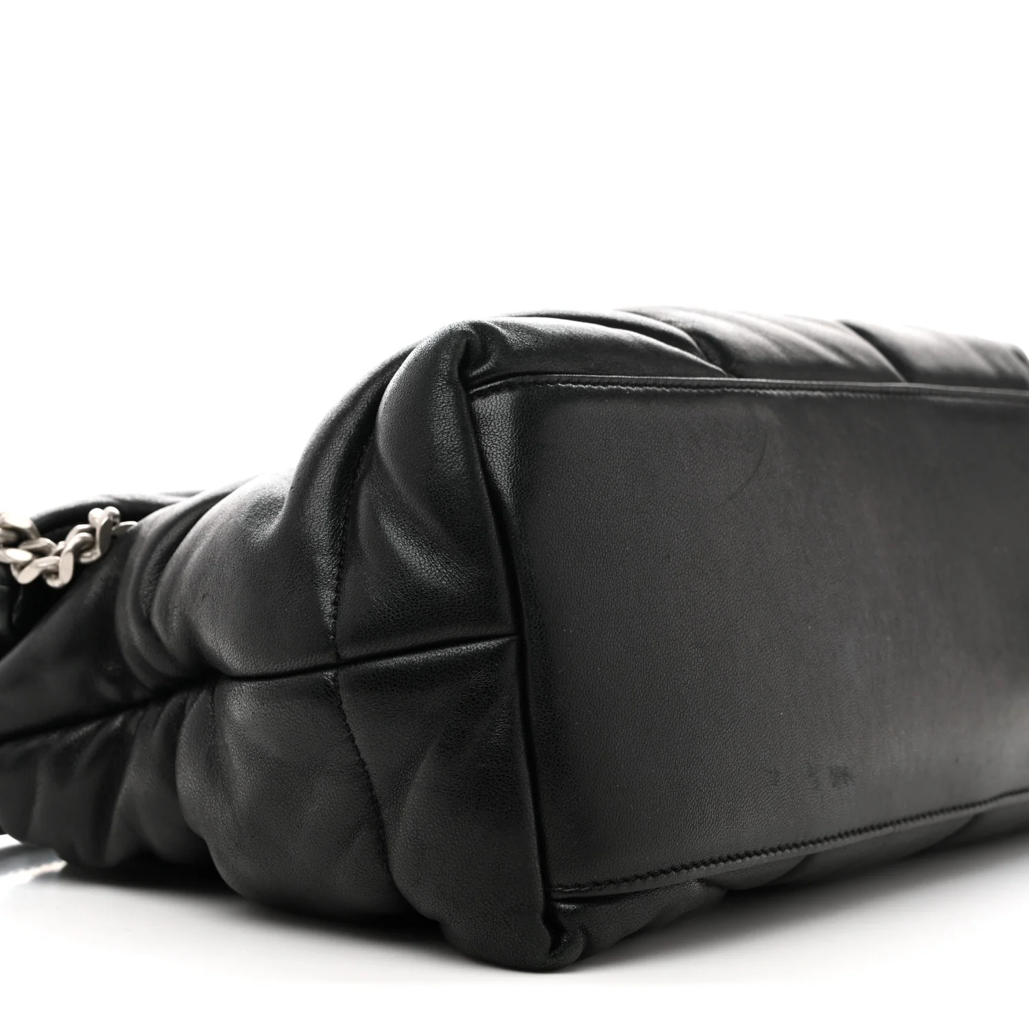 Lambskin Quilted Medium Loulou Puffer Monogram Chain Satchel Black - Image 9