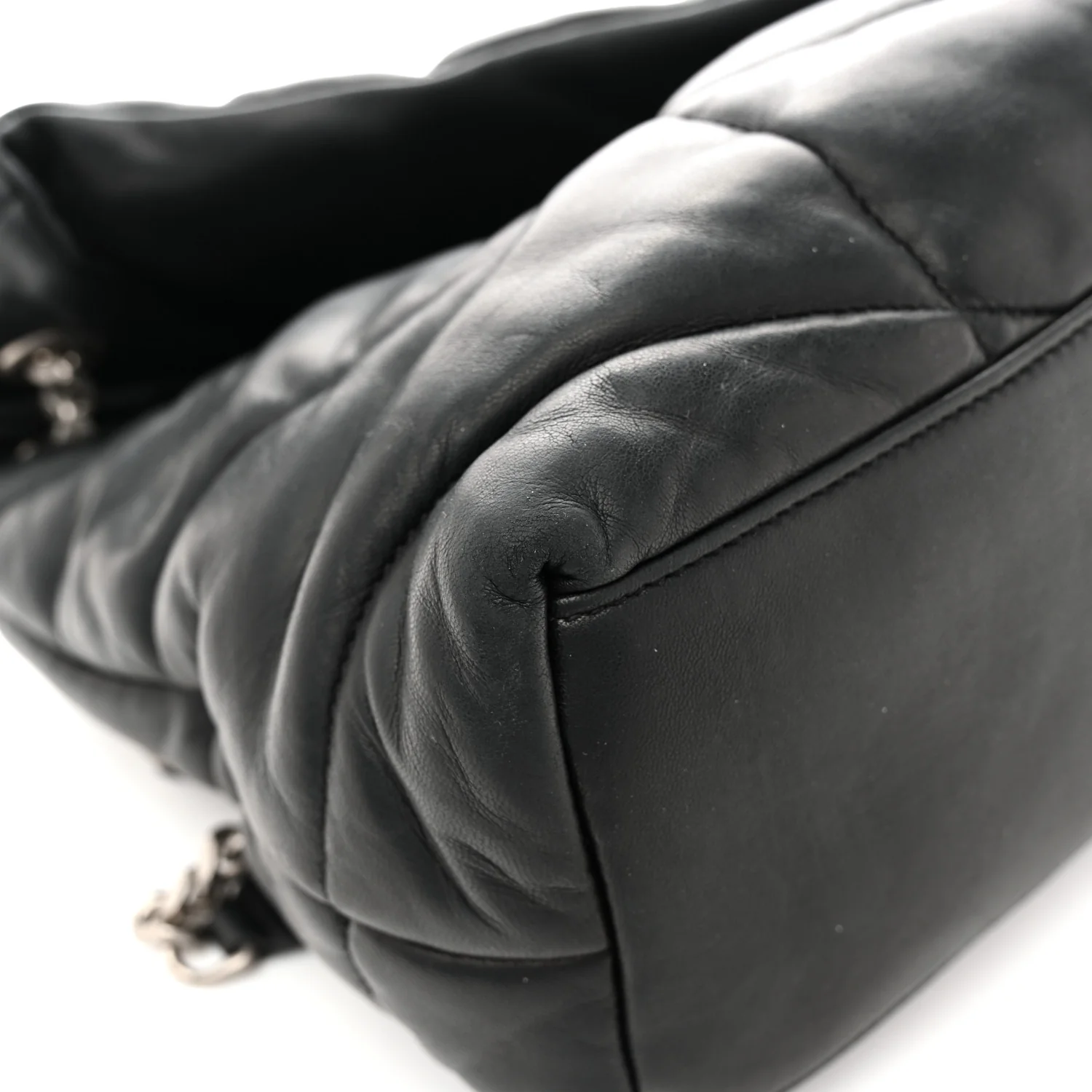 Lambskin Quilted Medium Loulou Puffer Monogram Chain Satchel Black - Image 11