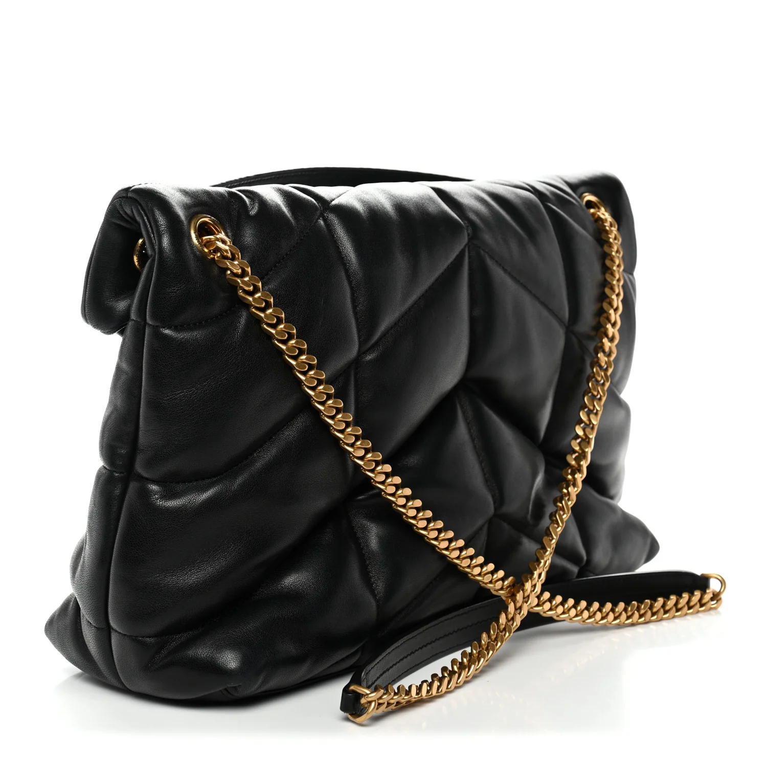 Lambskin Quilted Medium Loulou Puffer Monogram Chain Satchel Black - Image 3