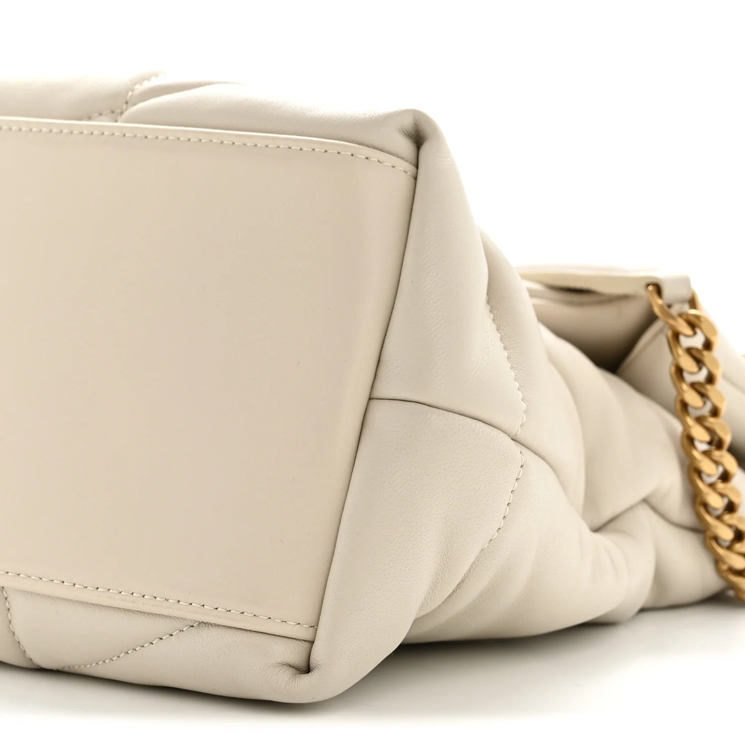 Lambskin Quilted Medium Loulou Puffer Monogram Chain Satchel Crema Soft - Image 10