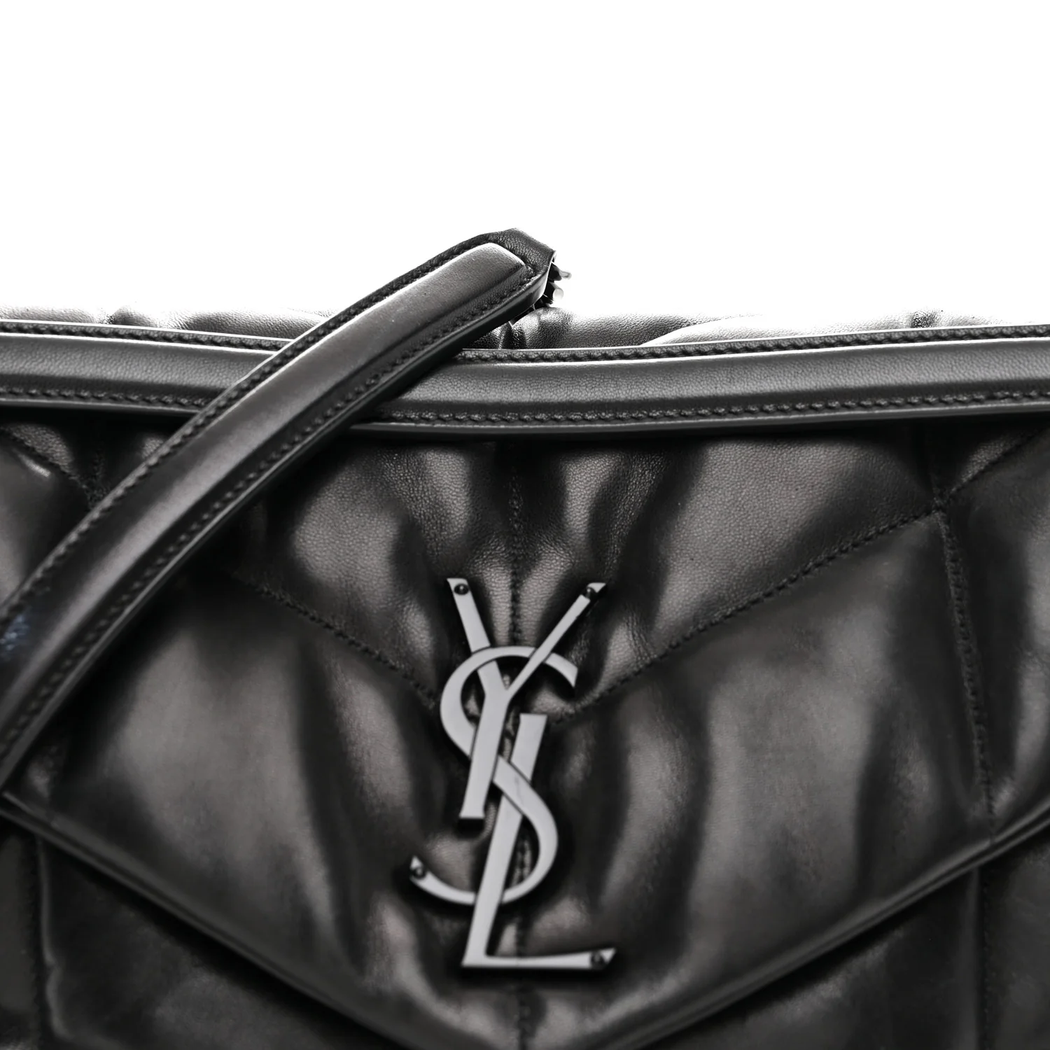 Lambskin Quilted Monogram Monochrome Medium Loulou Puffer Chain Satchel Black - Image 8