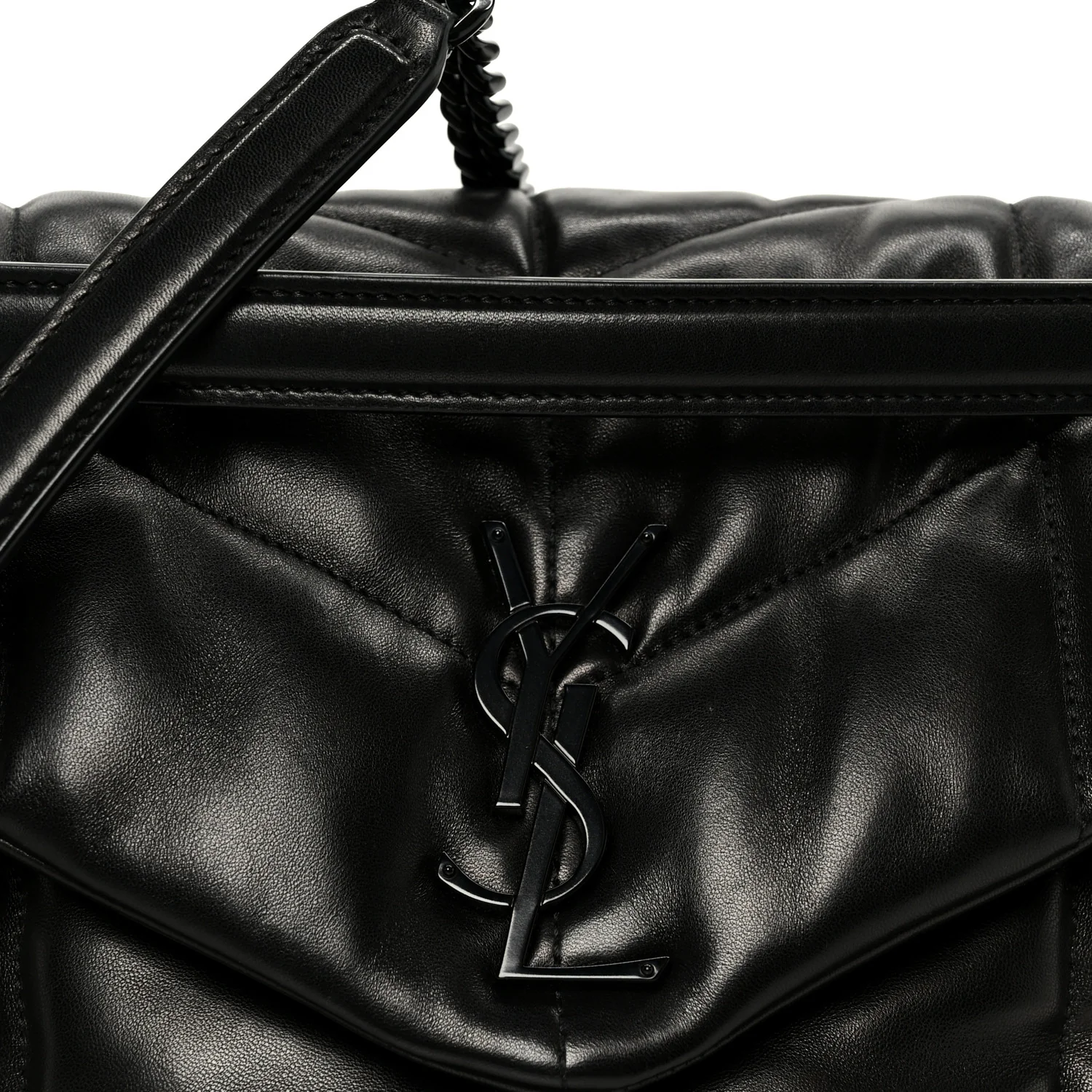 Lambskin Quilted Monogram Monochrome Medium Loulou Puffer Chain Satchel Black - Image 9