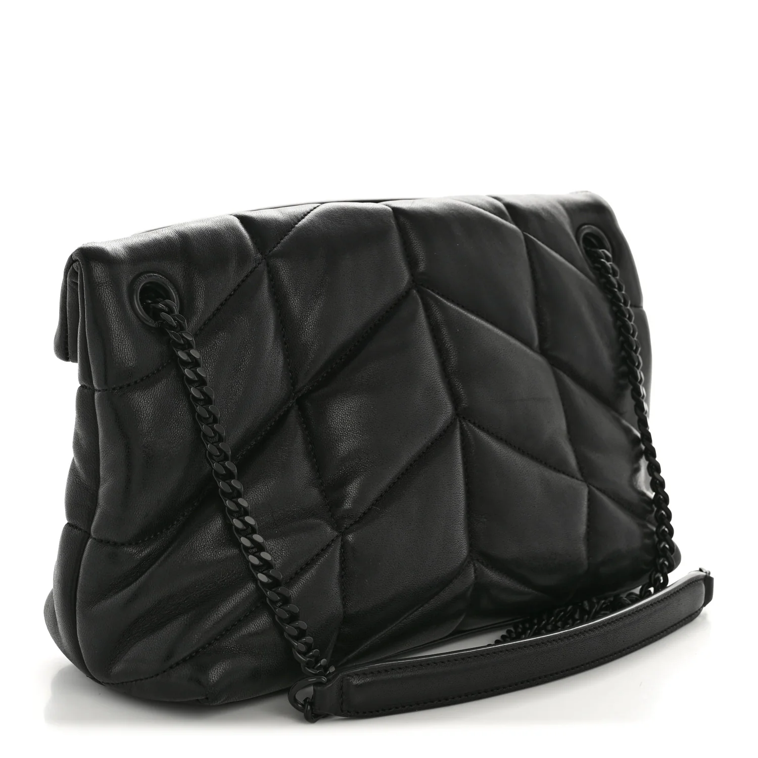 Lambskin Quilted Monogram Monochrome Small Loulou Puffer Chain Satchel Black - Image 4