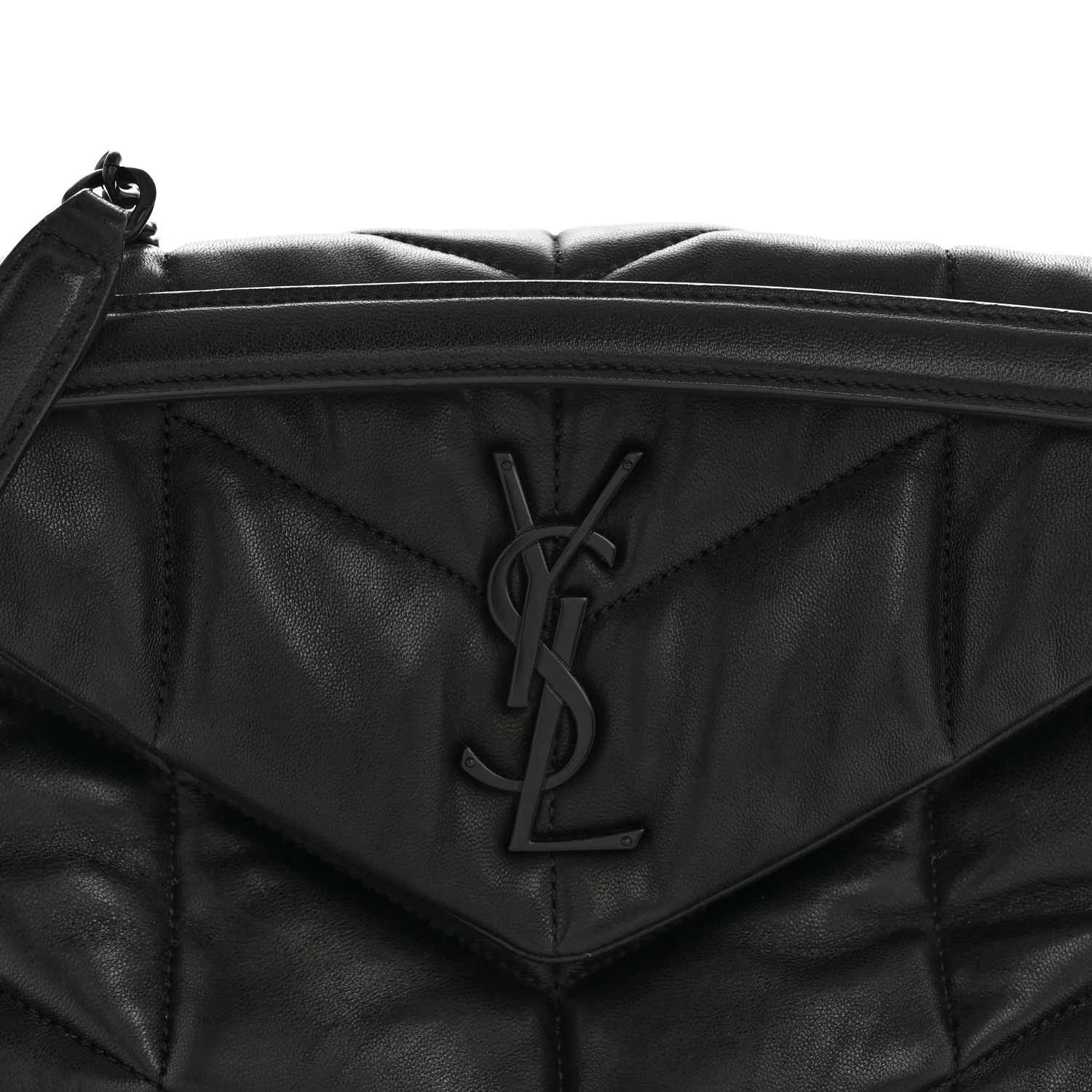 Lambskin Quilted Monogram Monochrome Small Loulou Puffer Chain Satchel Black - Image 9