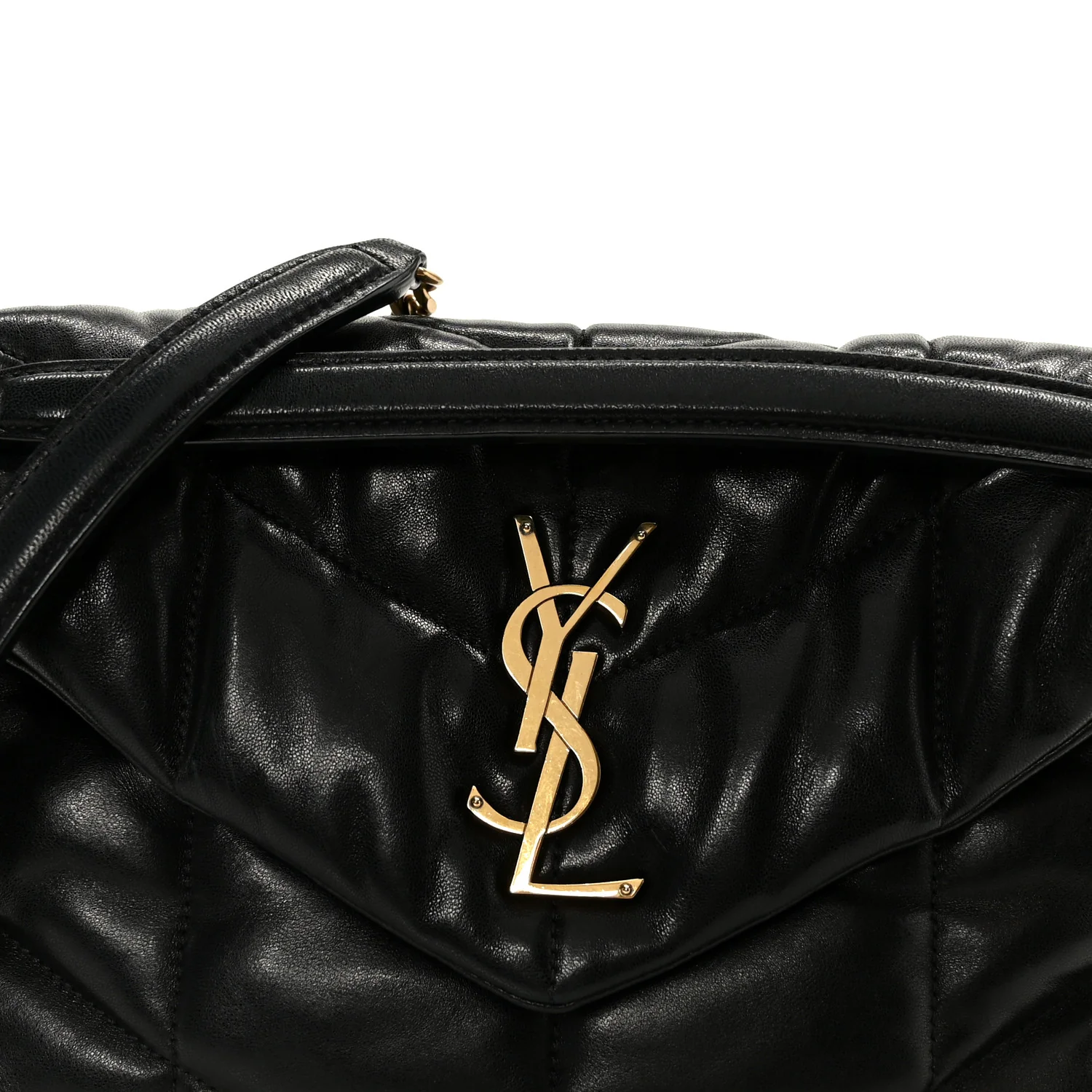 Lambskin Quilted Small Loulou Puffer Monogram Chain Satchel Black - Image 9