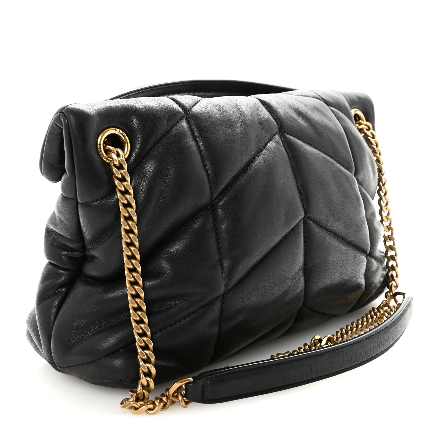 Lambskin Quilted Small Loulou Puffer Monogram Chain Satchel Black - Image 3