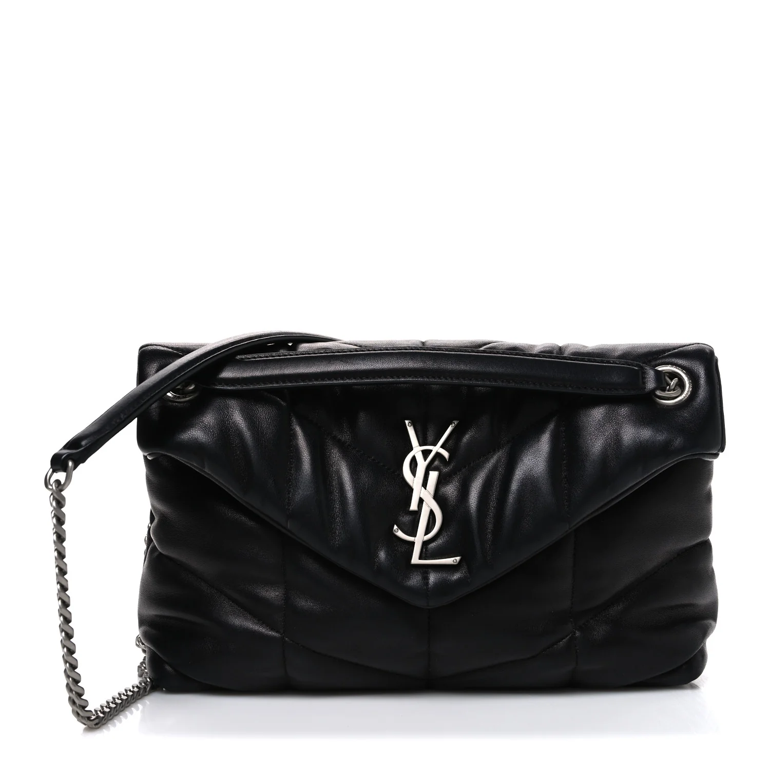 Lambskin Quilted Small Loulou Puffer Monogram Chain Satchel Black