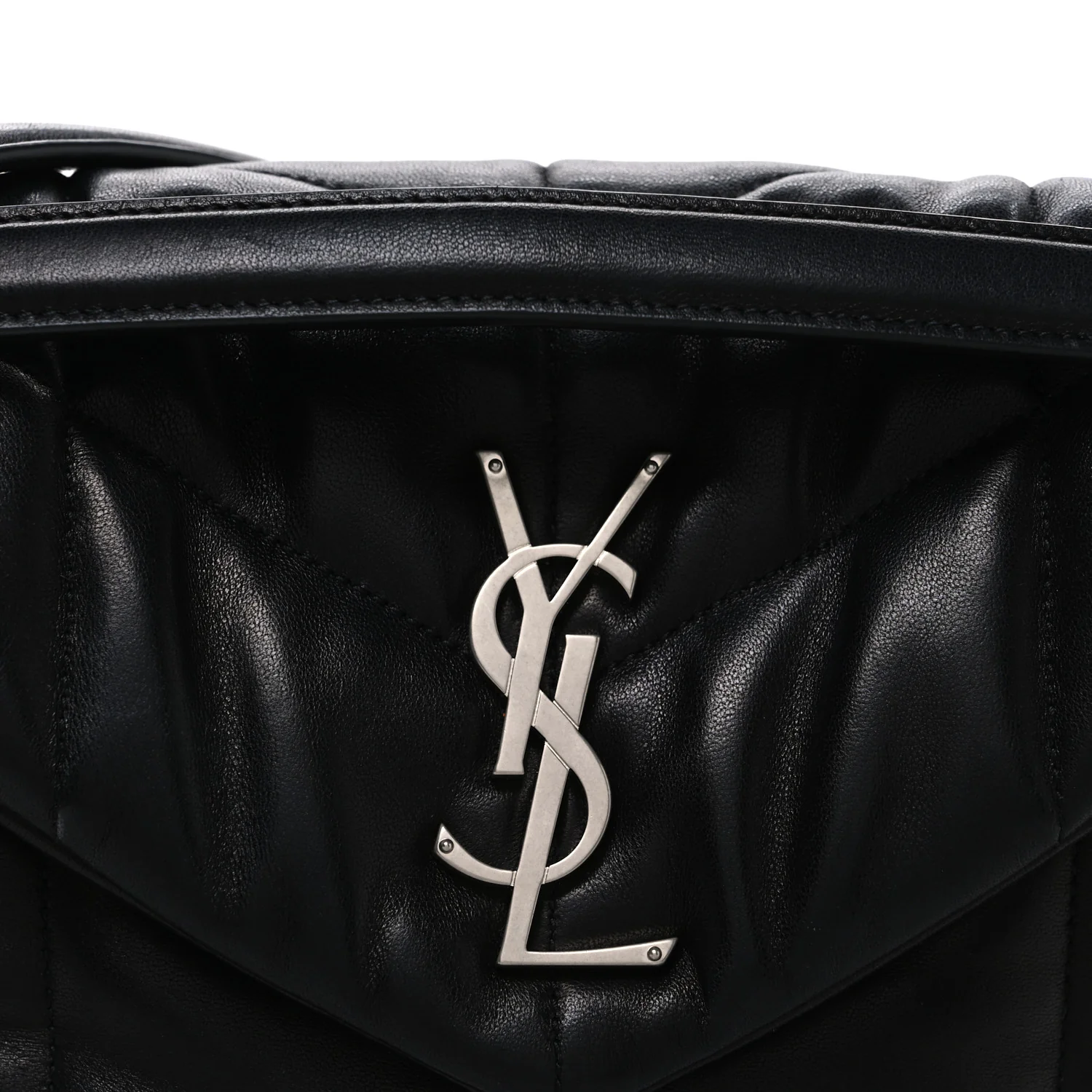 Lambskin Quilted Small Loulou Puffer Monogram Chain Satchel Black - Image 7