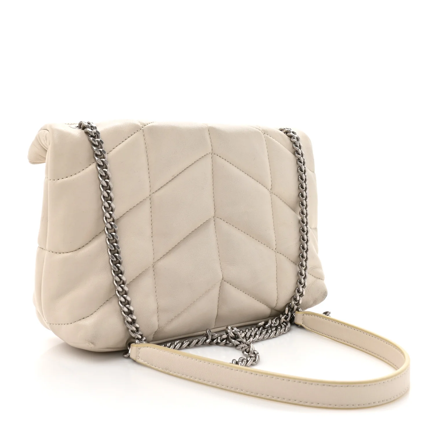 Lambskin Quilted Toy Loulou Puffer Monogram Chain Satchel Crema Soft - Image 3