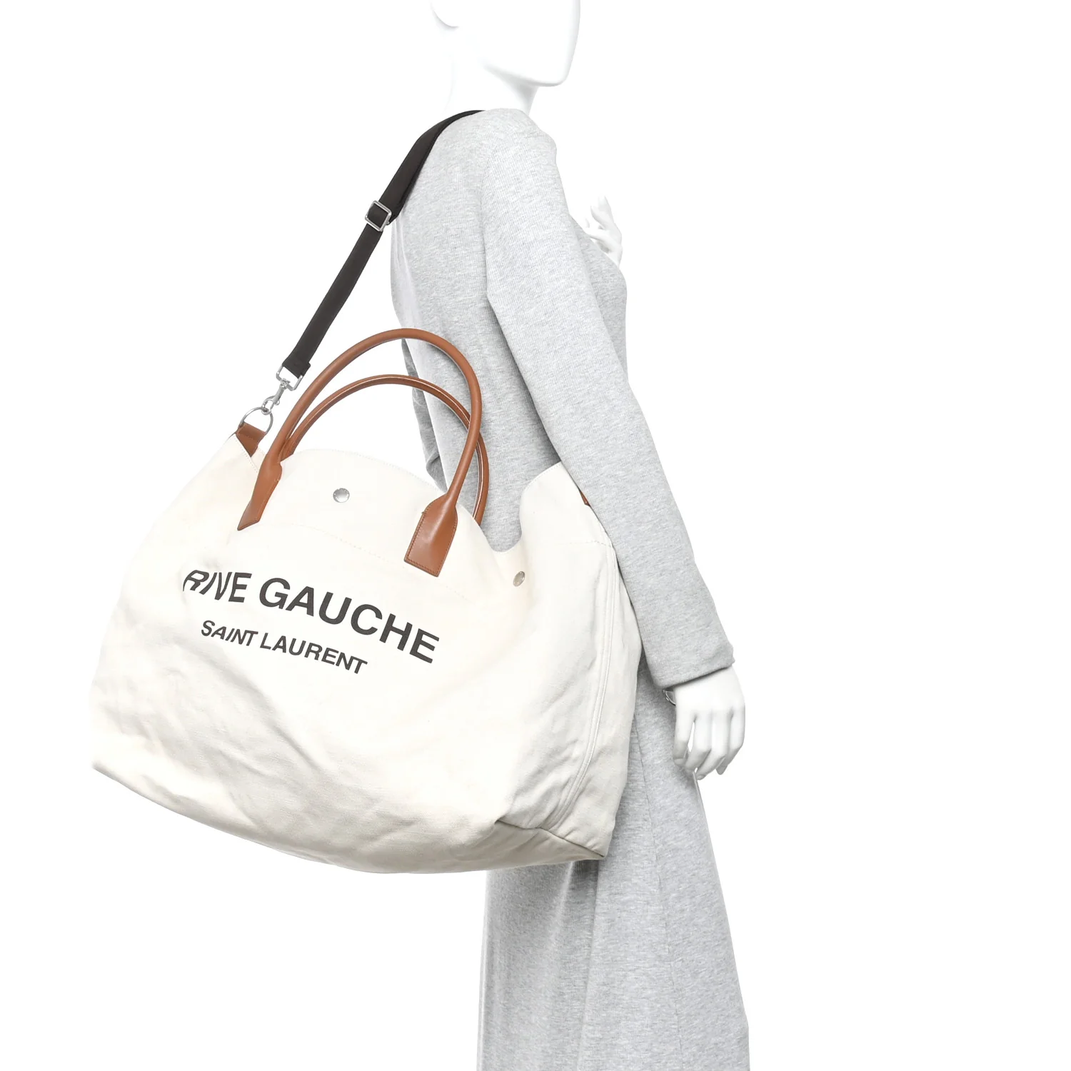 Linen Calfskin Rive Gauche Maxi Tote Grege et Noir - Image 3