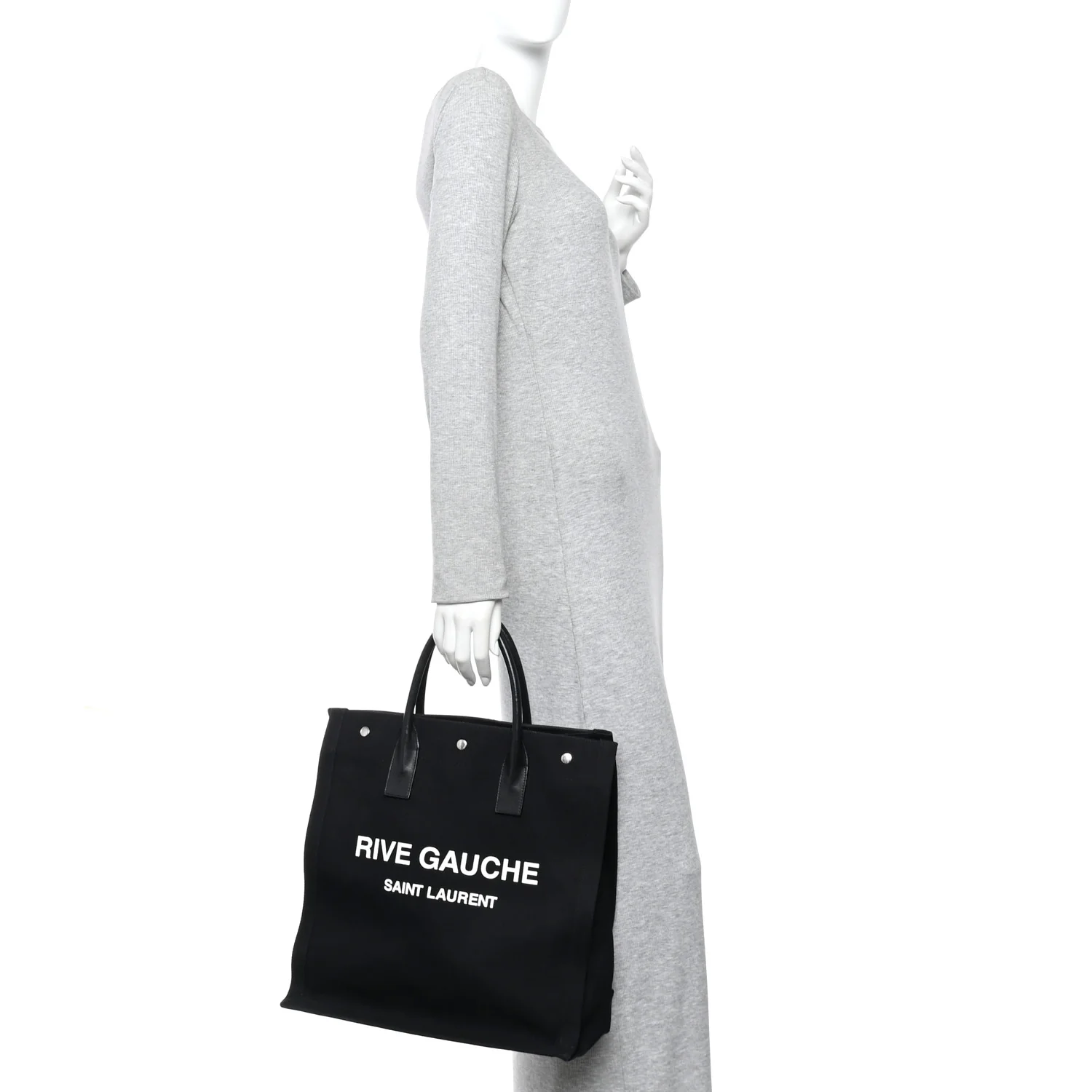 Linen Calfskin Rive Gauche North South Tote Black - Image 2