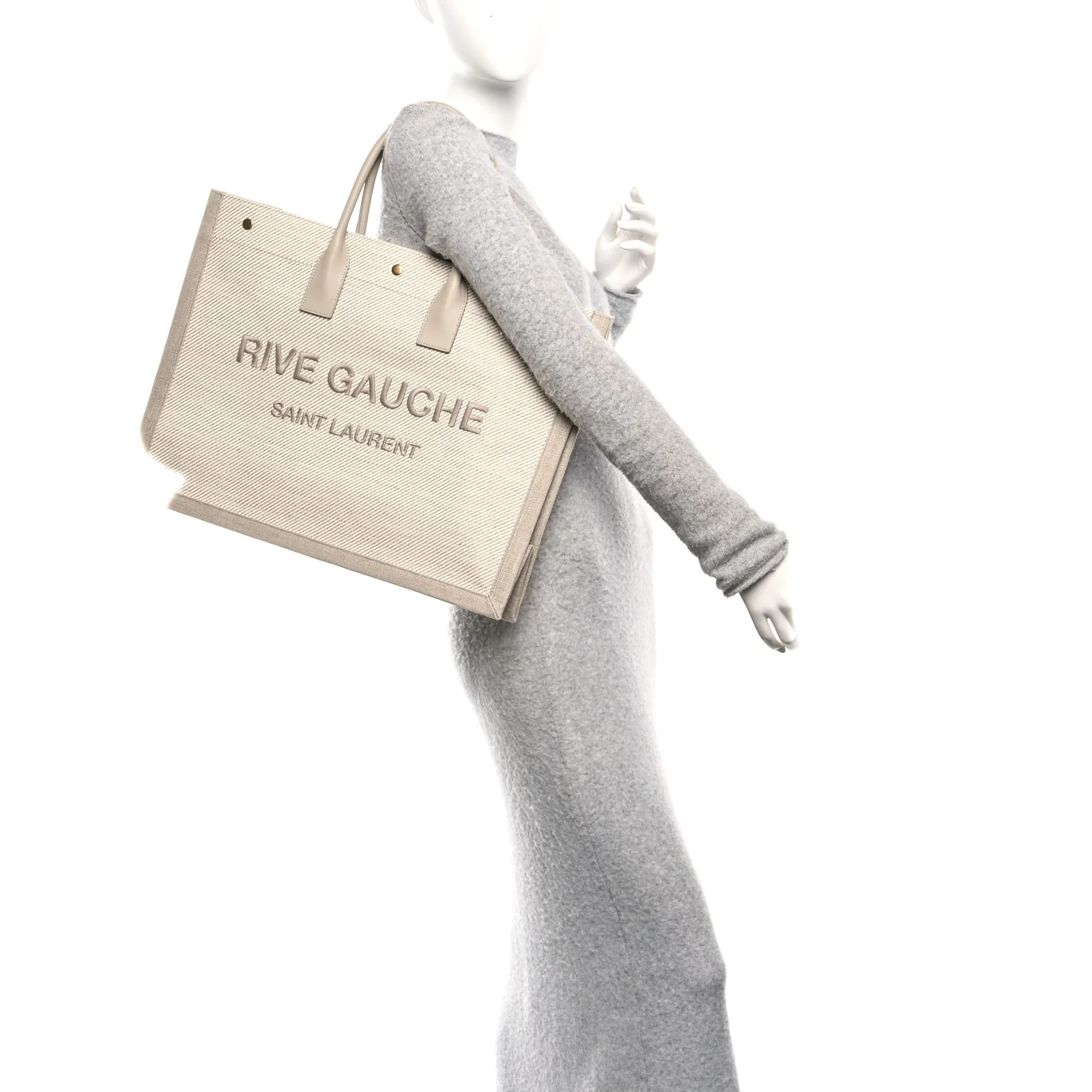 Linen Calfskin Rive Gauche Tote Beige Sea Salt - Image 2