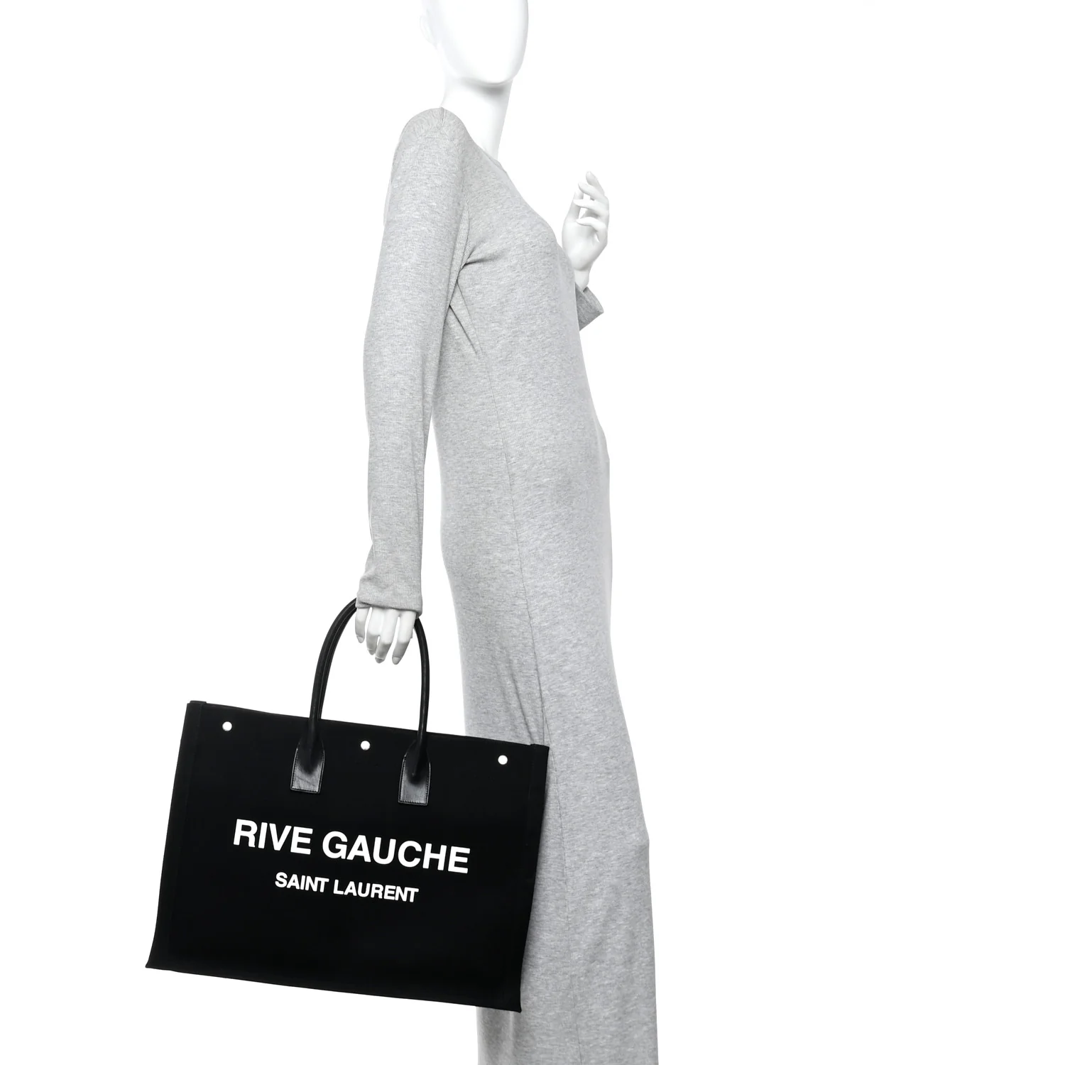 Linen Calfskin Rive Gauche Tote Black - Image 2
