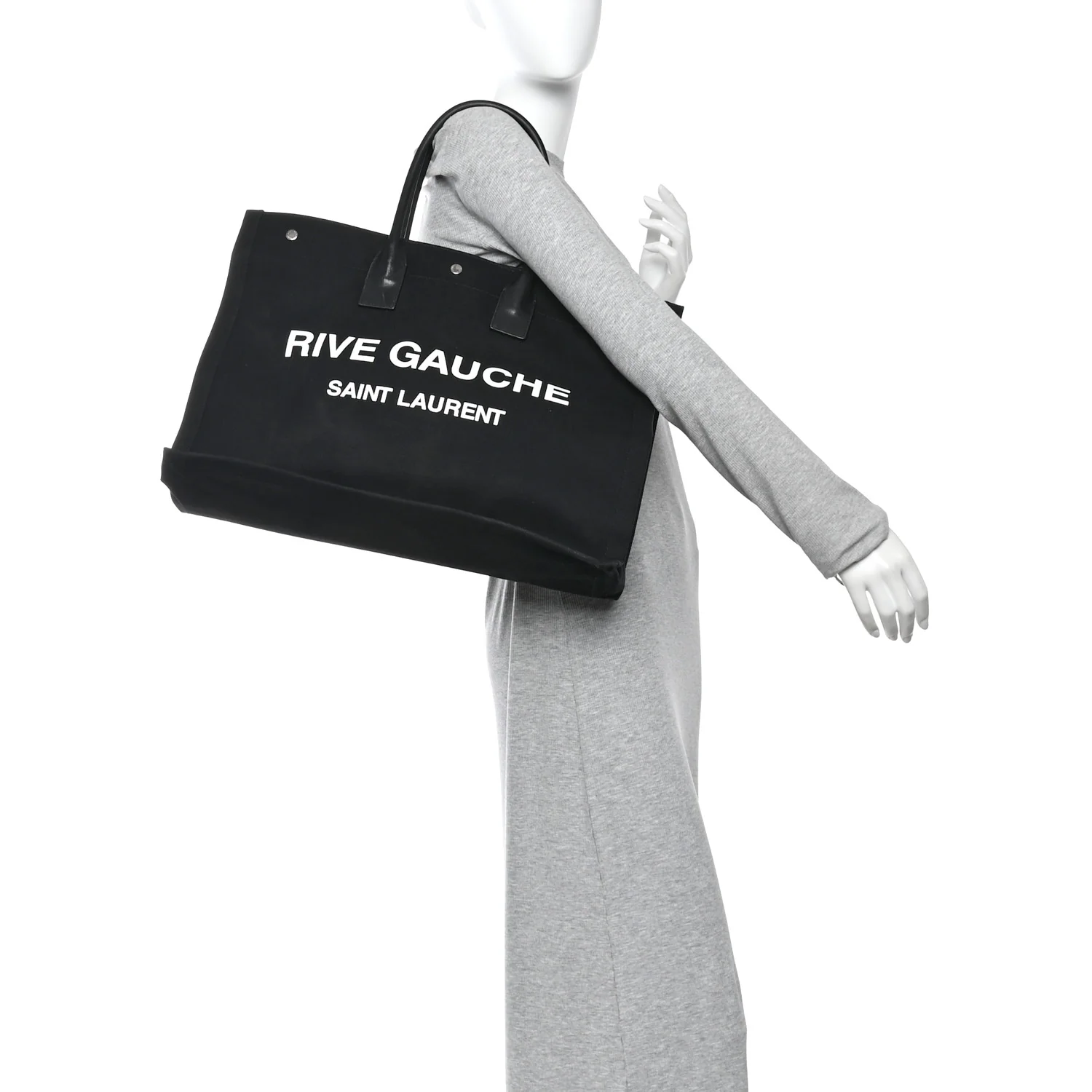 Linen Calfskin Rive Gauche Tote Black - Image 3