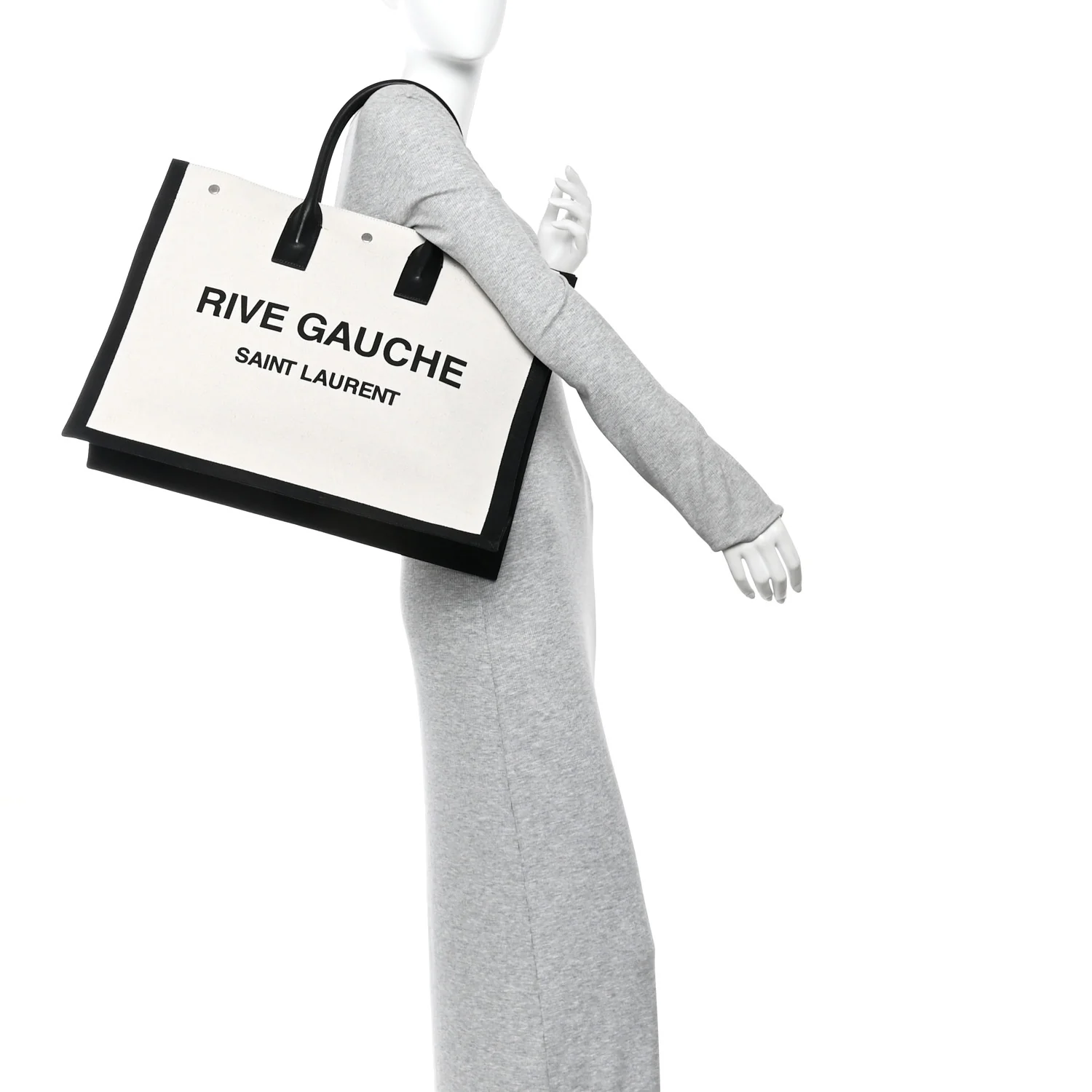 Linen Calfskin Rive Gauche Tote White Black - Image 2