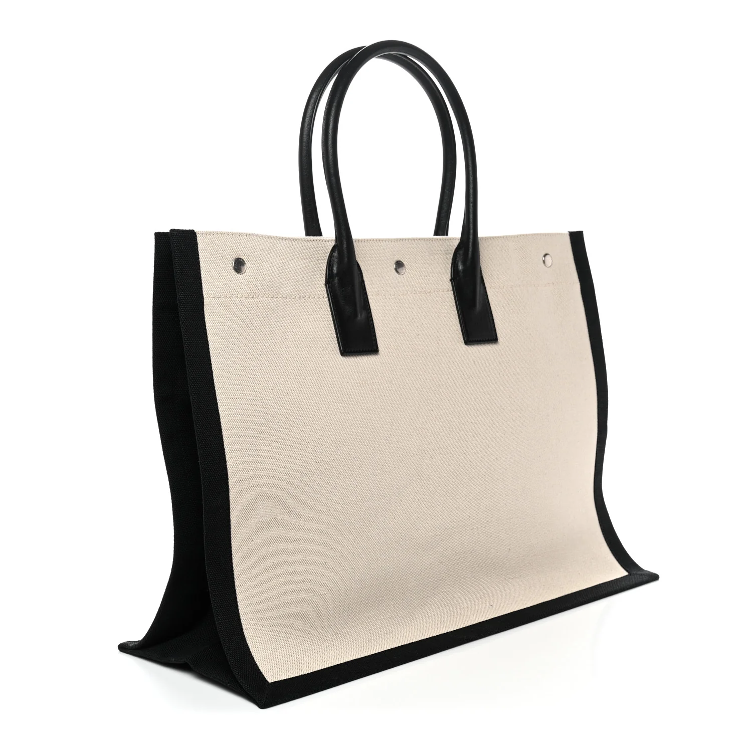 Linen Calfskin Rive Gauche Tote White Black - Image 3