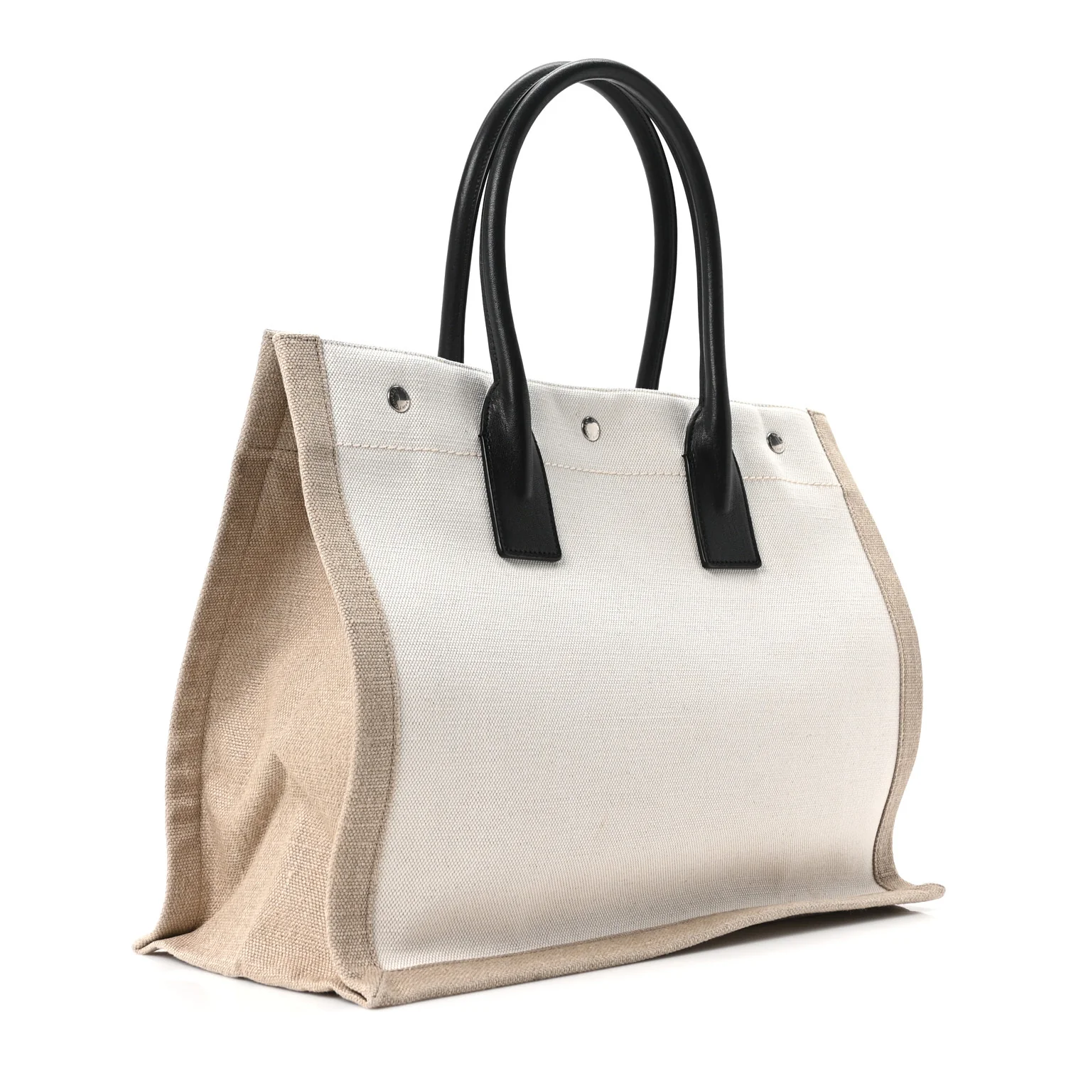 Linen Calfskin Small Rive Gauche Tote Greggio Natural - Image 3