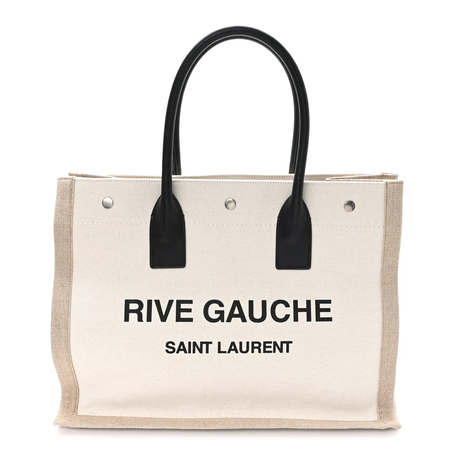 Linen Calfskin Small Rive Gauche Tote Greggio Natural