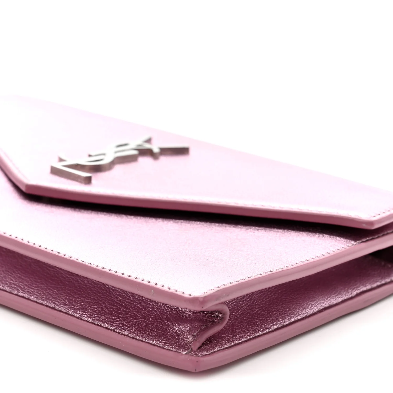 Metallic Calfskin Monogram Envelope Chain Wallet New Azalea - Image 9