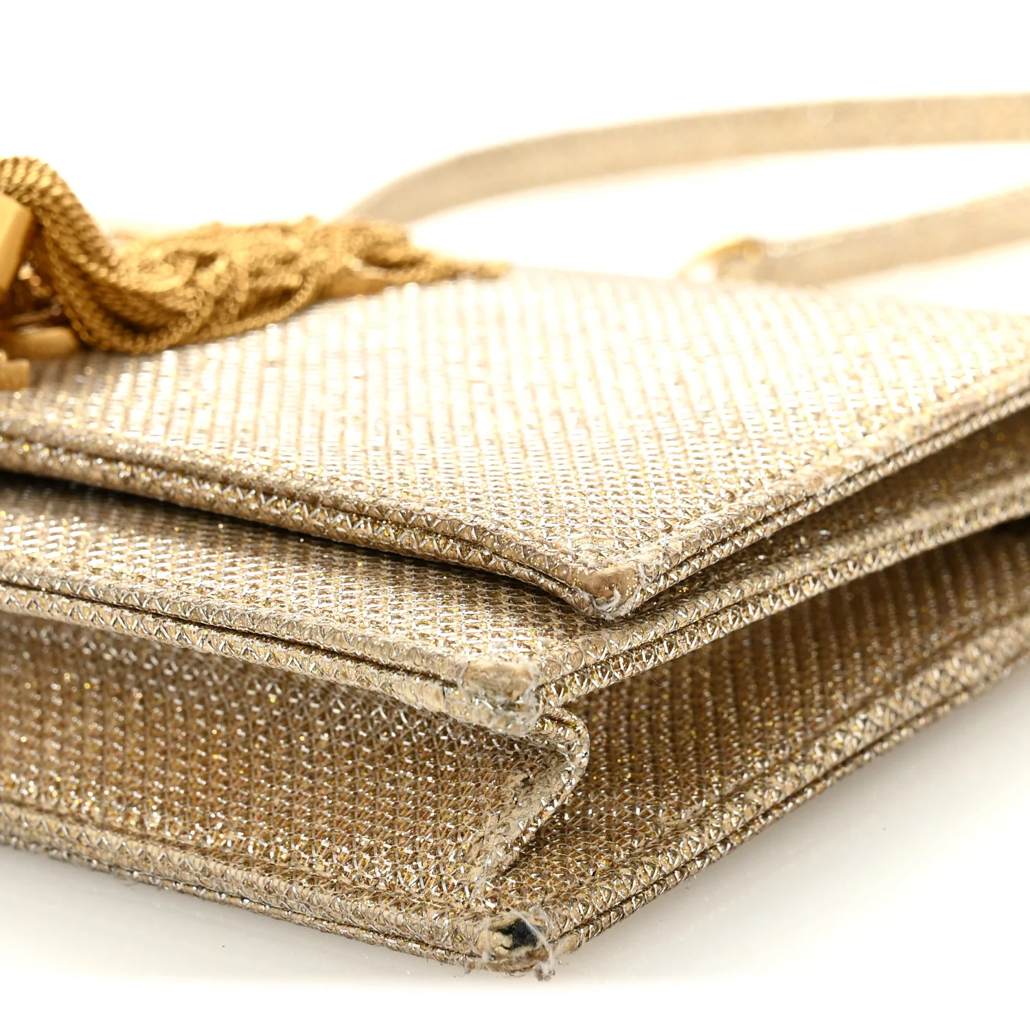 Metallic Canvas Woven Small Classic Monogram Kate Tassel Chain Wallet Gold - Image 9