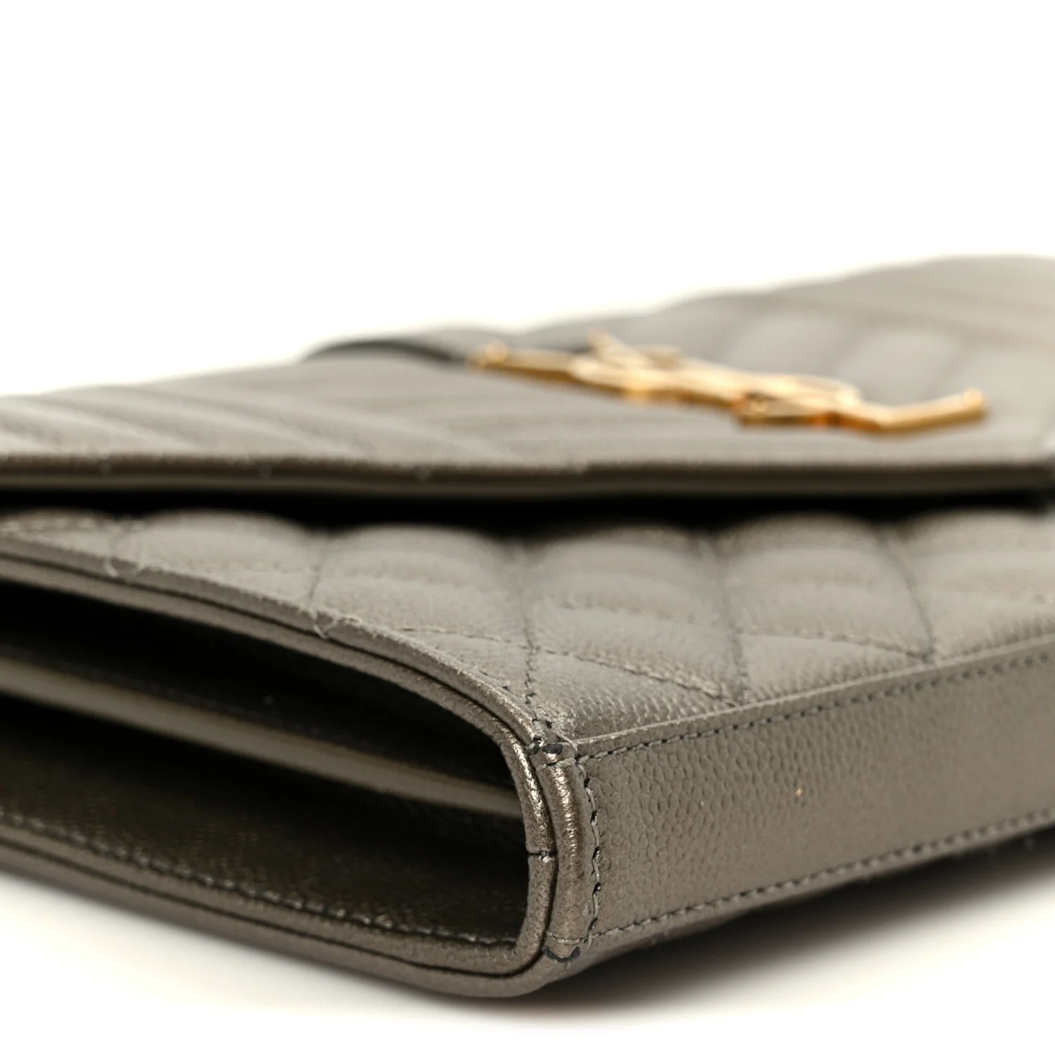 Metallic Grain De Poudre Mixed Matelasse Triquilt Monogram Chain Wallet Piombo - Image 8