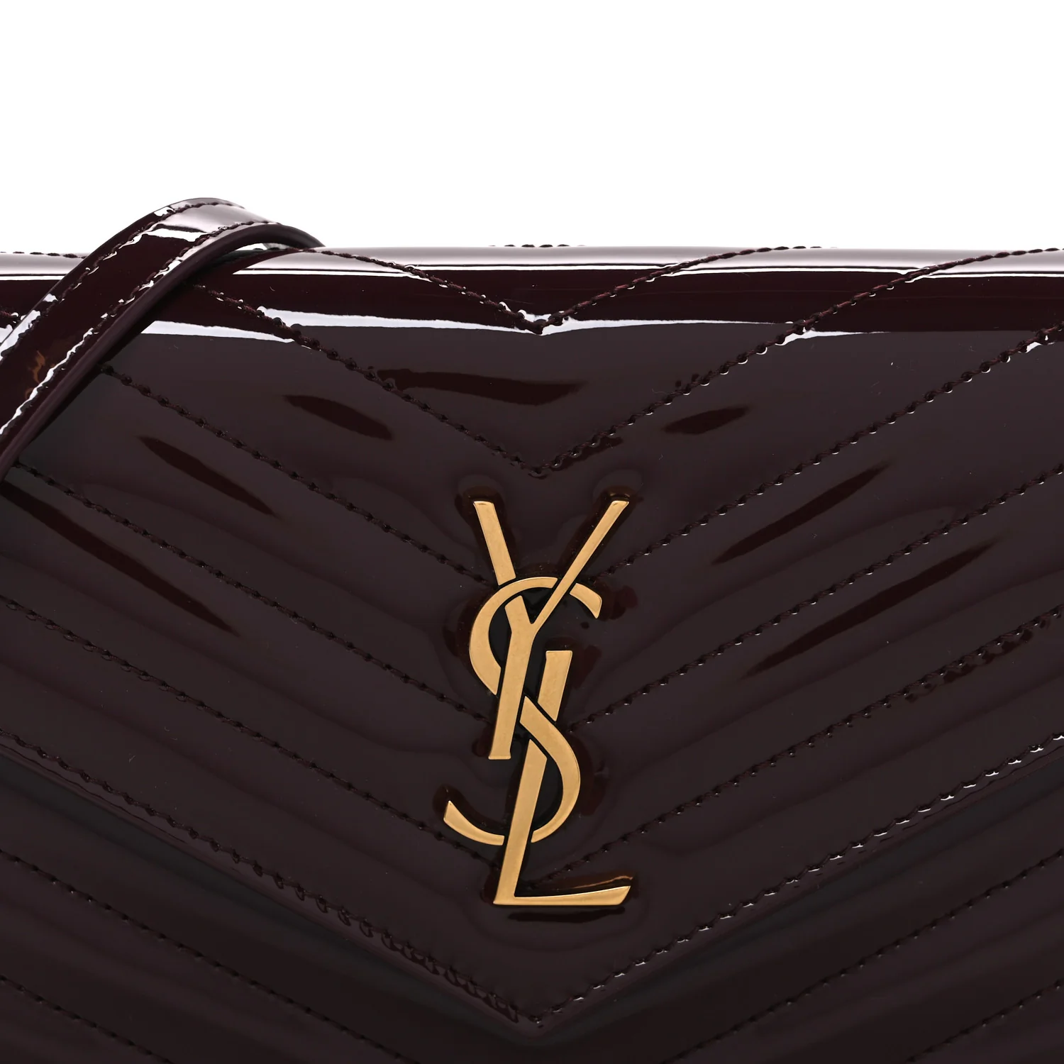 Patent Calfskin Matelasse Chevron Monogram Envelope Chain Wallet Dark Red Wine - Image 8