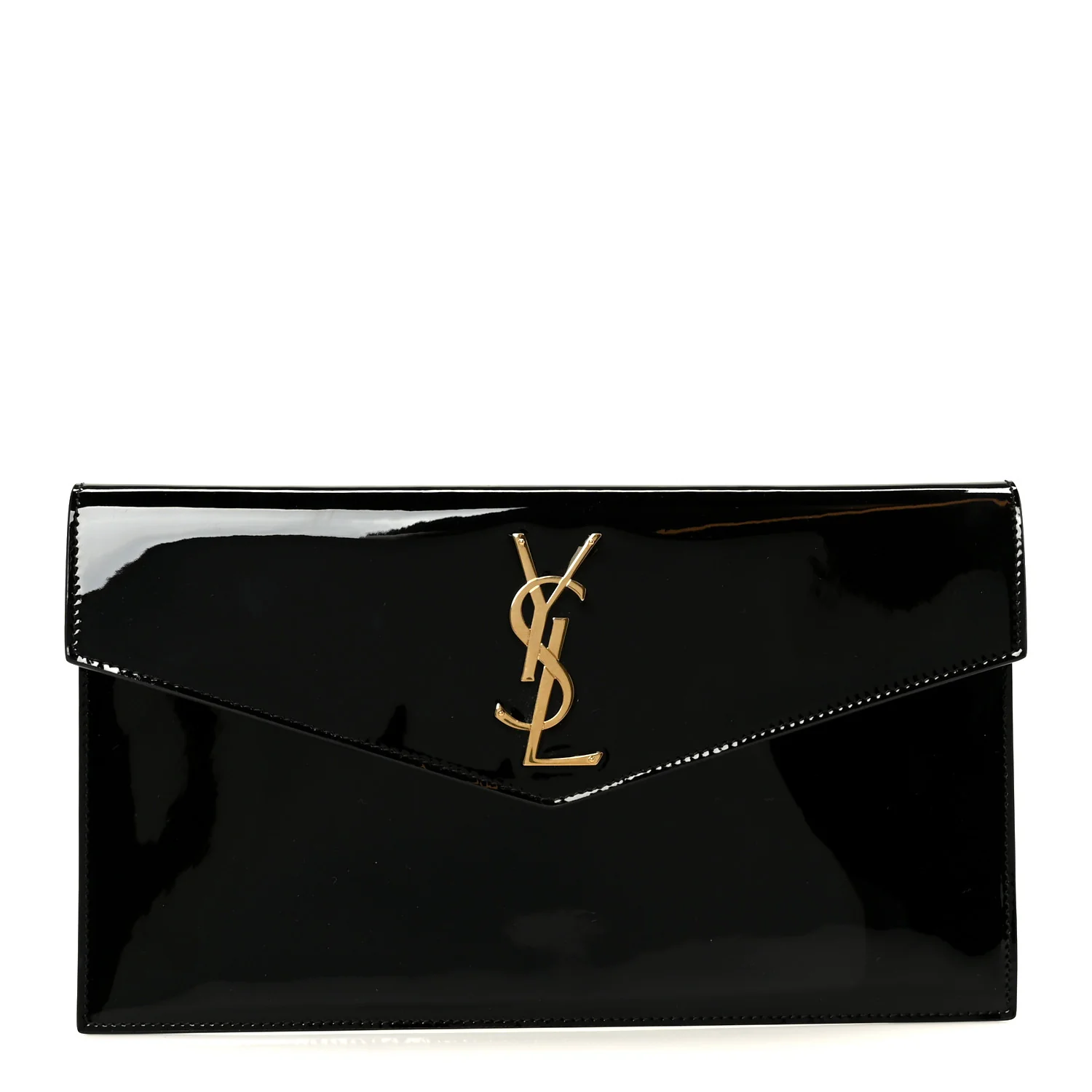 Patent Calfskin Monogram Uptown Clutch Black