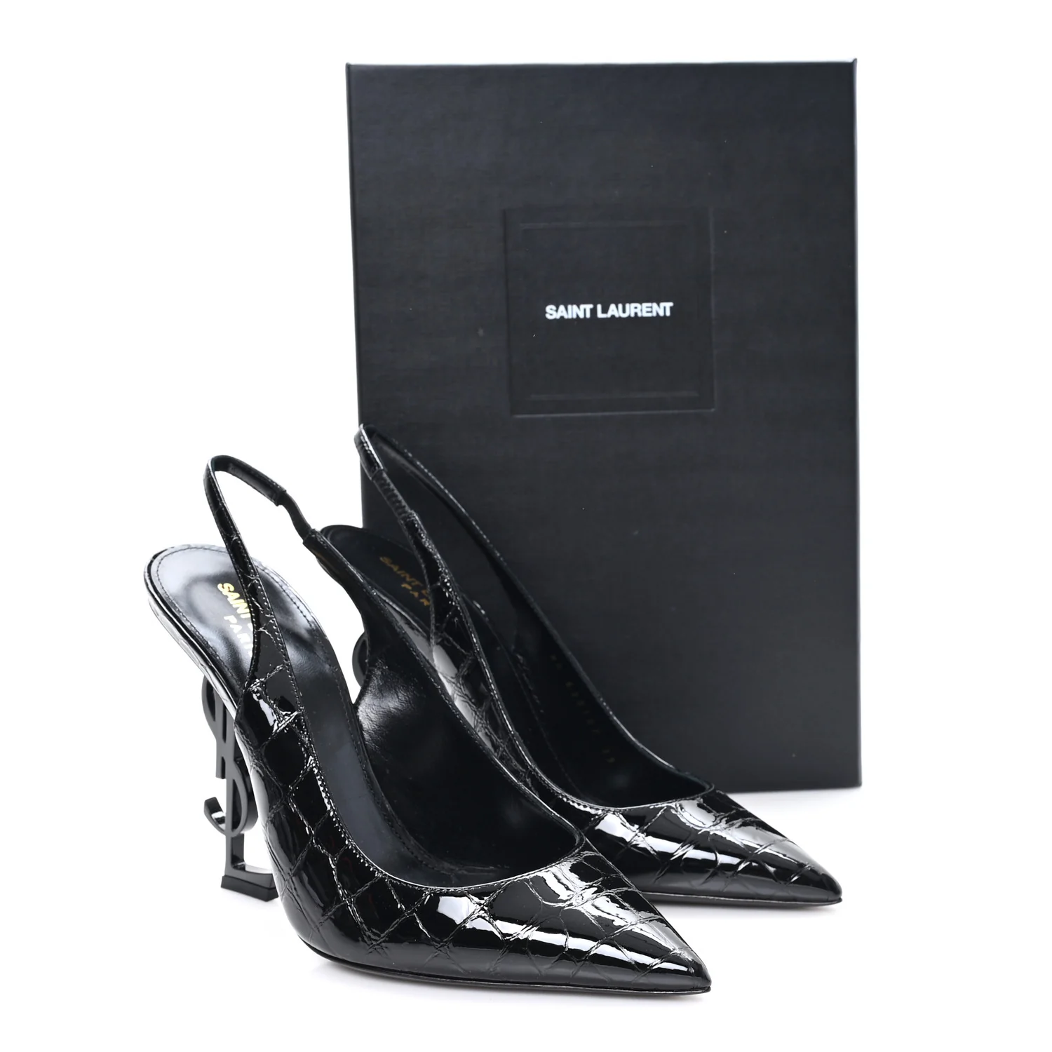 Patent Crocodile Embossed Opyum 110 Slingback 39 Black - Image 10