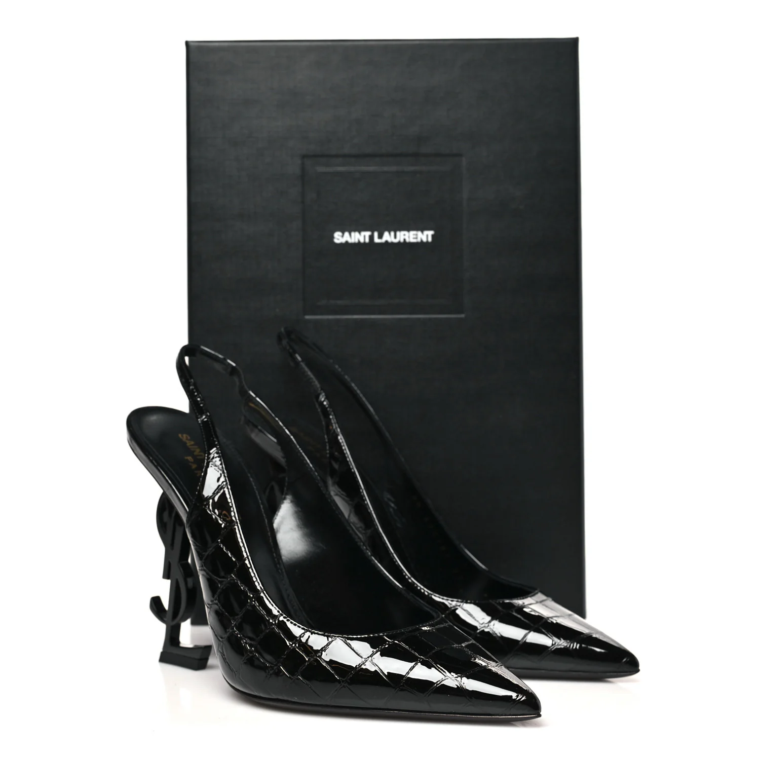 Patent Crocodile Embossed Opyum 110 Slingback Pumps 37 Black - Image 10