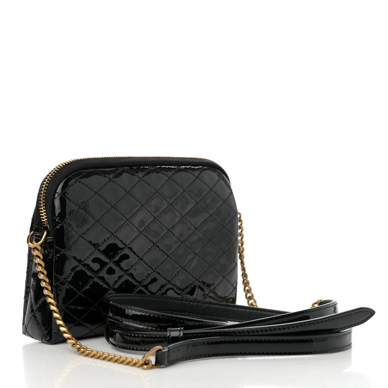 Patent Quilted Gaby Zipped Pouch Black - Image 3