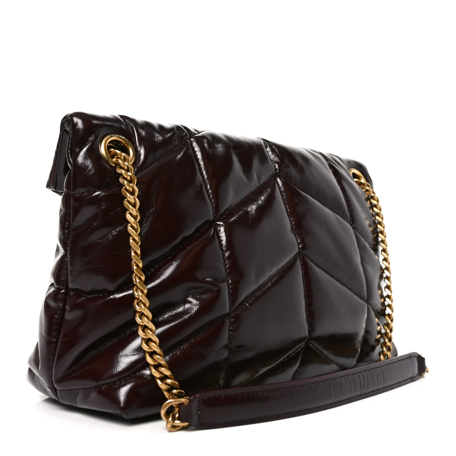 Patent Quilted Small Loulou Puffer Monogram Chain Satchel Barolo Red - Image 3